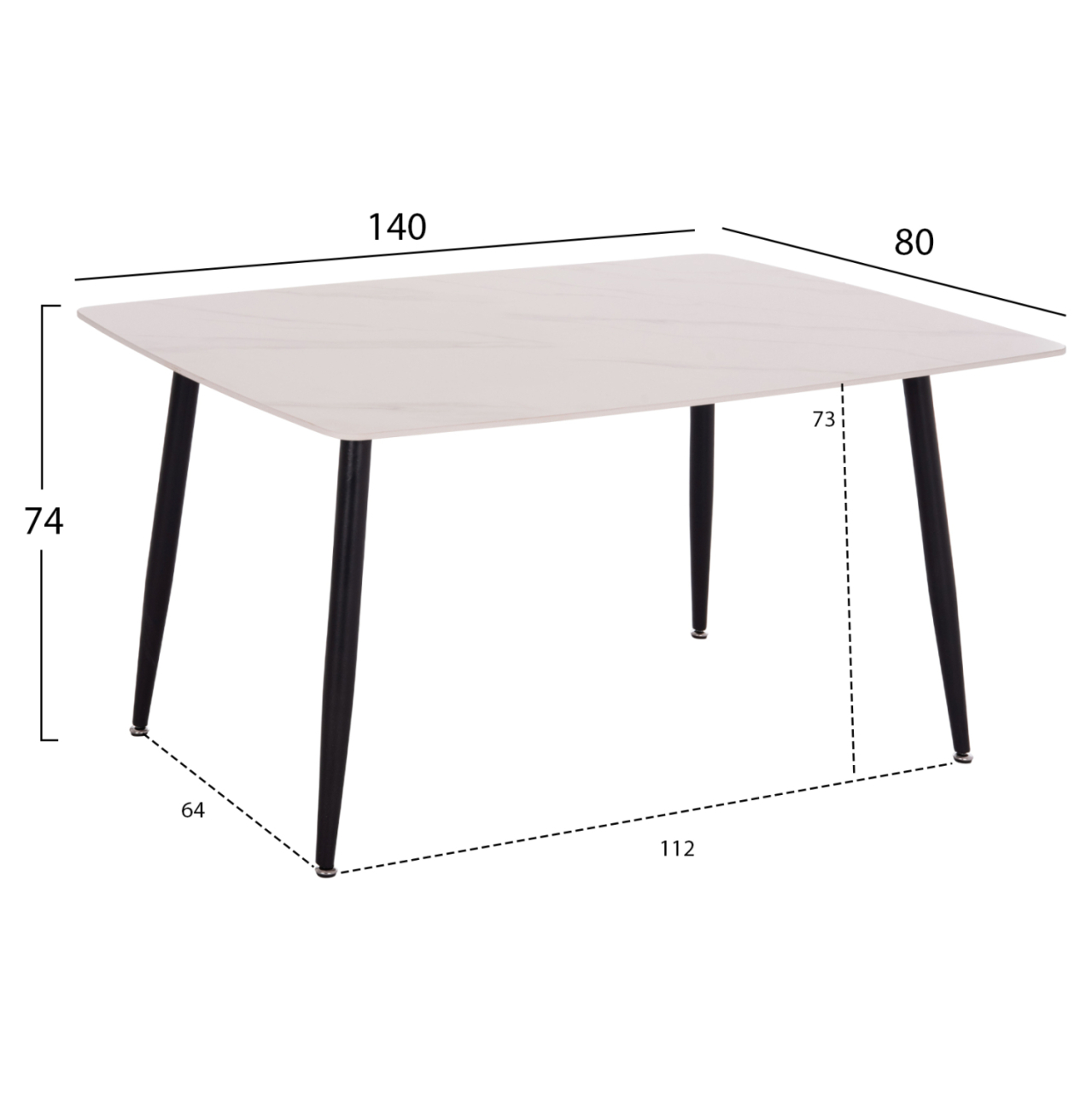DINING TABLE RAVEN HM18149.01 CERAMIC TOP IN WHITE MARBLE LOOK 140x80x74Hcm. [2]