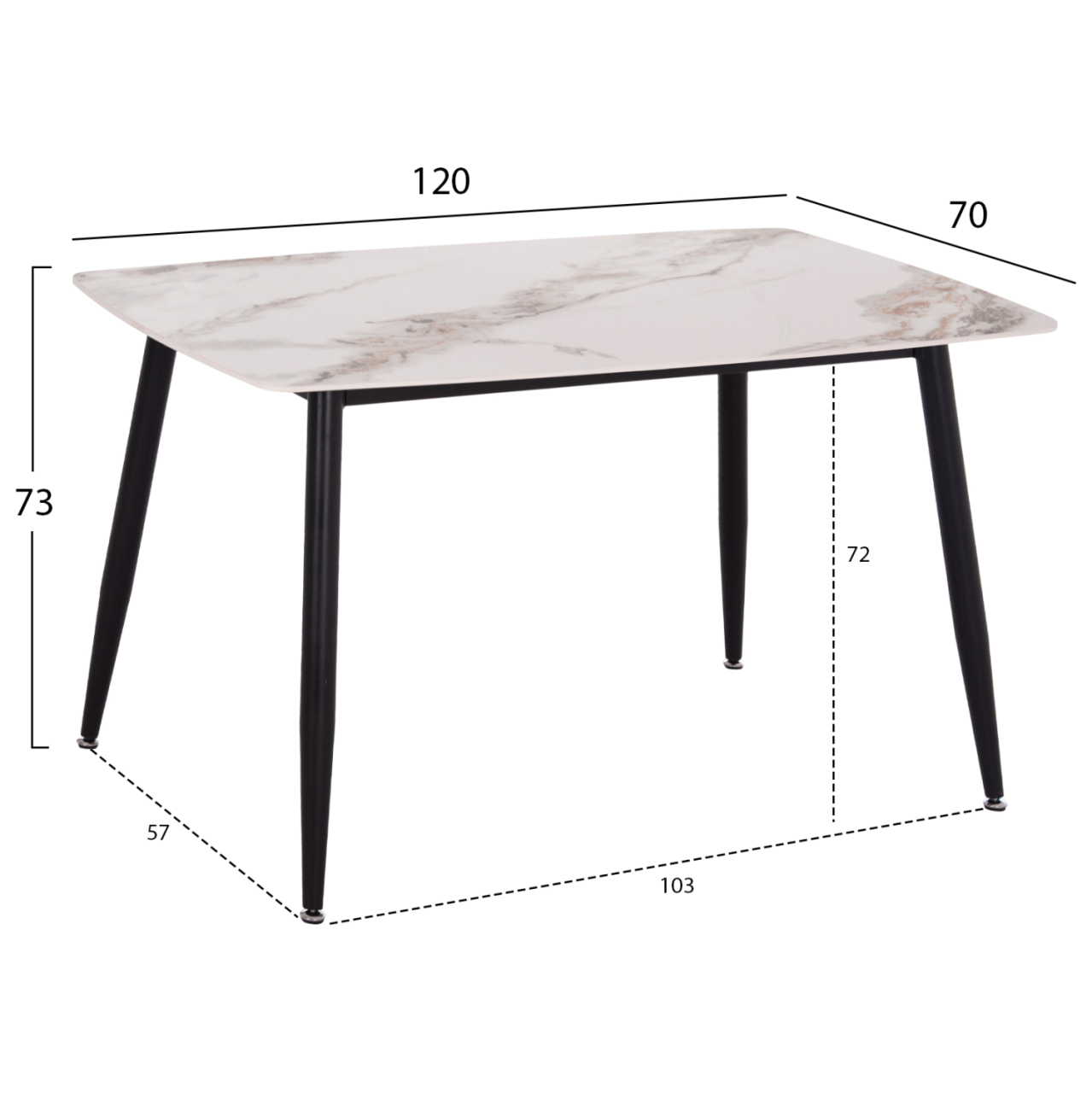 DINING TABLE RAVEN HM9854.04 CERAMIC TOP IN CALACATTA MARBLE SCHEME-BLACK METAL LEGS 120x70x73Hcm. [2]