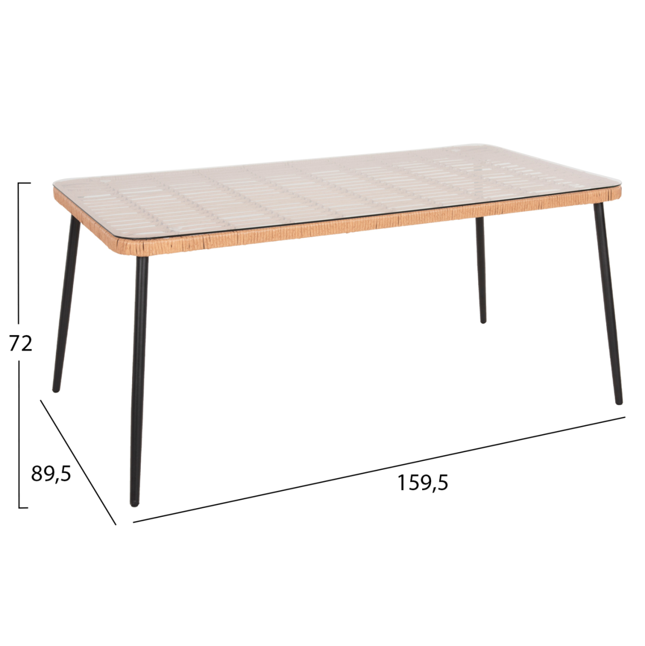 DINING TABLE RECTANGULAR ALLEGRA HM5538.11 BLACK METAL-P.E. RATTAN IN NATURAL 159,5x89,5x72Hcm. [2]