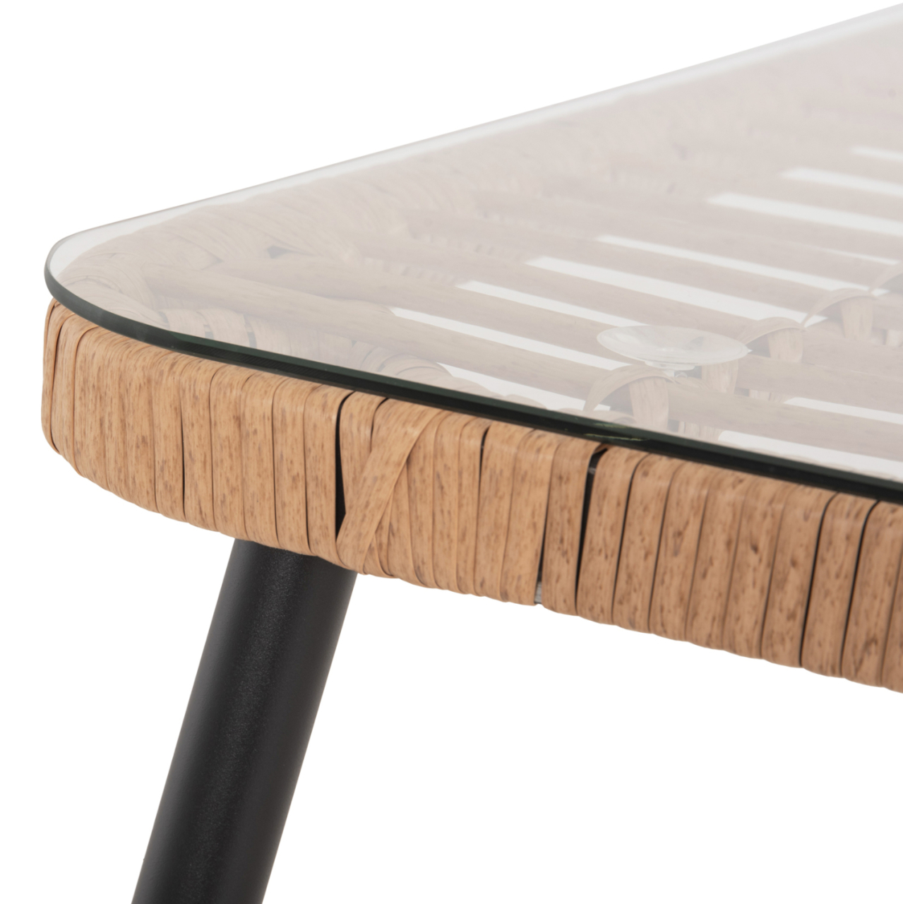 DINING TABLE RECTANGULAR ALLEGRA HM5538.11 BLACK METAL-P.E. RATTAN IN NATURAL 159,5x89,5x72Hcm. [7]