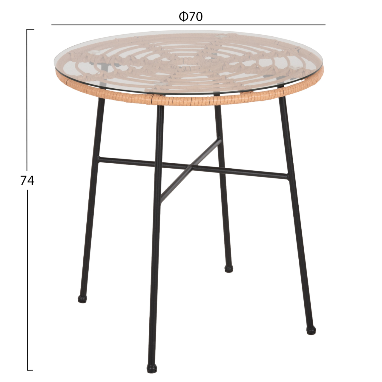 DINING TABLE ROUND ALLEGRA HM5535.11 BLACK METAL-P.E. RATTAN IN NATURAL Φ70x74Hcm. [2]