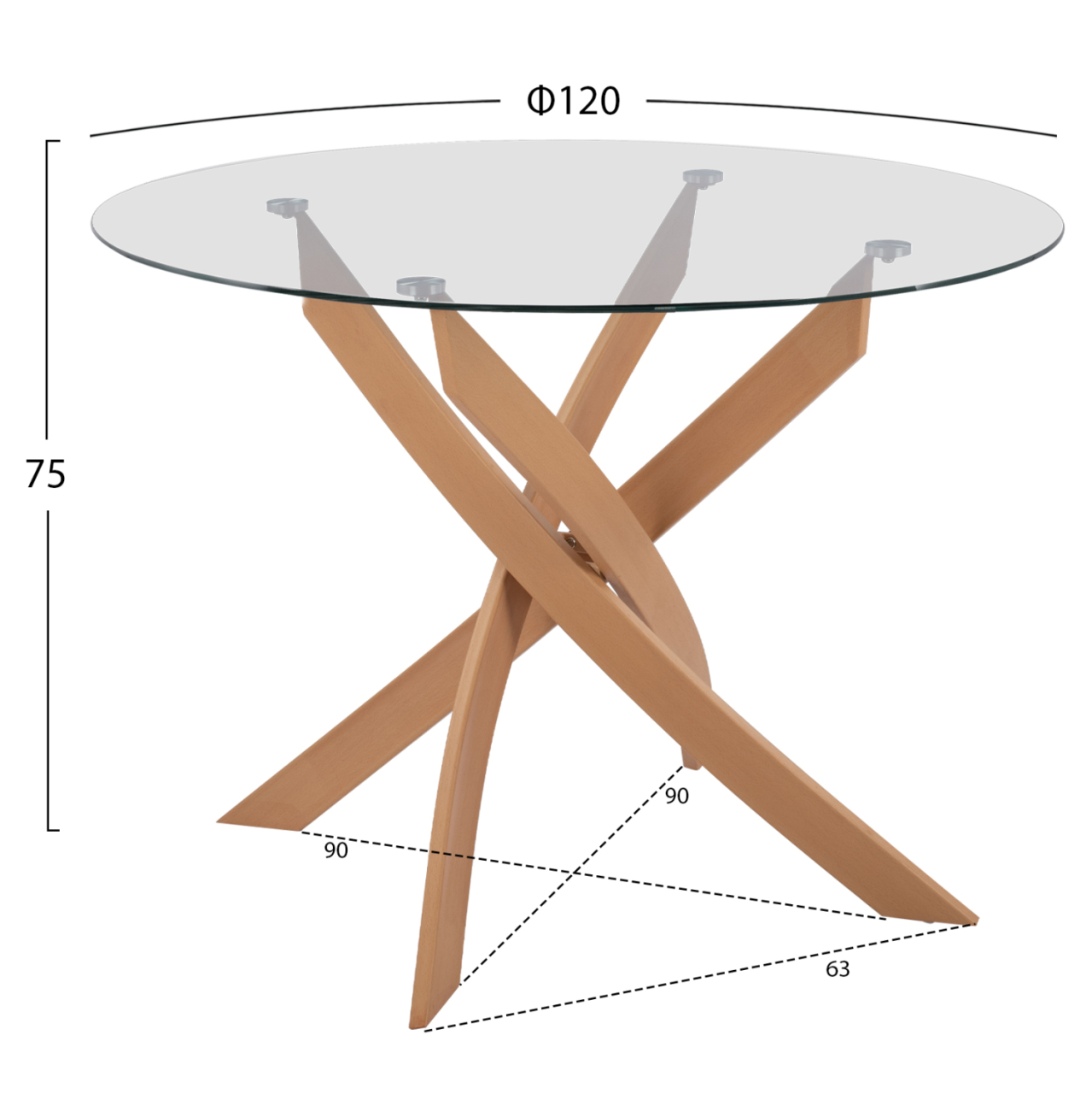 DINING TABLE ROUND JADA METAL LEGS TEMPERED GLASS Φ120X75Hcm.HM8733.02 [2]