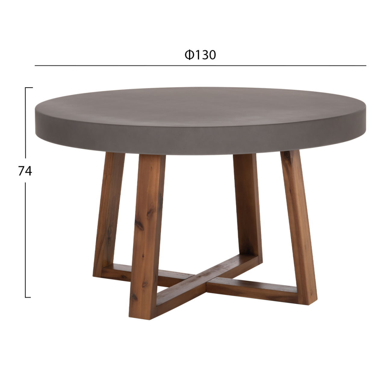 DINING TABLE ROUND MAEVE HM6574.01 GREY FIBER CEMENT--ACACIA WOOD Φ130x74Hcm. [2]