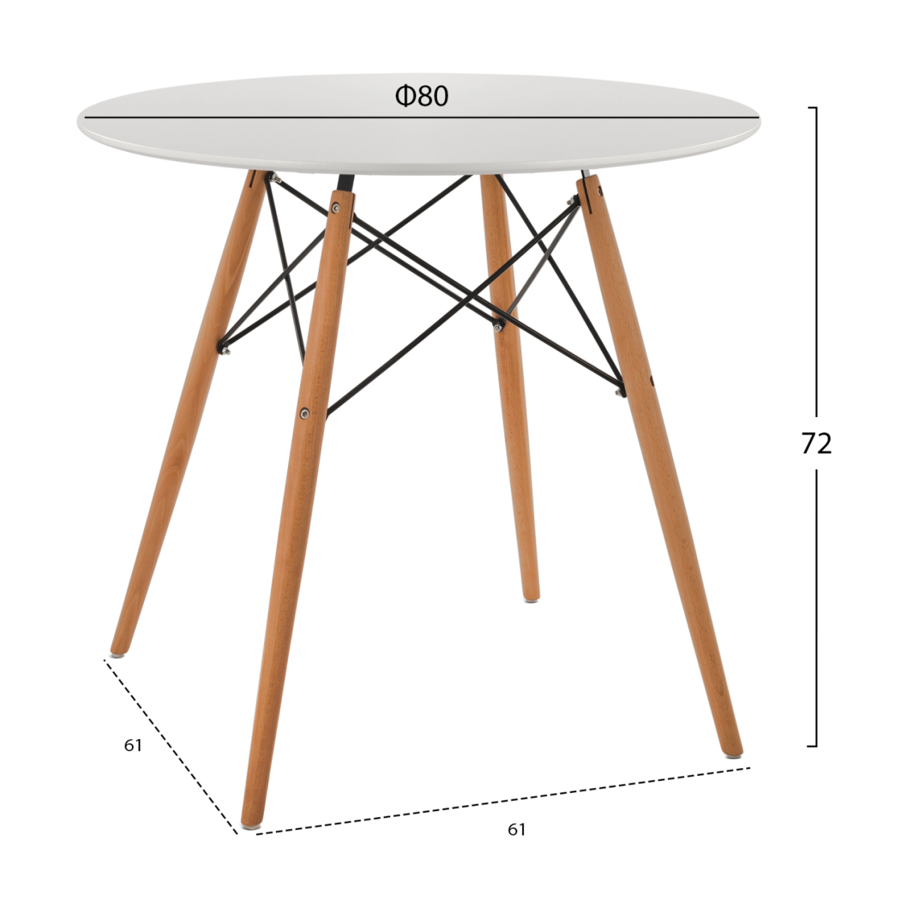 DINING TABLE ROUND MINIMAL HM0059.01 MDF IN WHITE COLOR-BEECH WOOD LEGS IN NATURAL Φ80Χ72Hcm. [2]