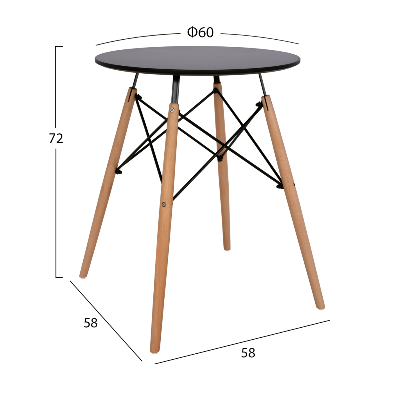DINING TABLE ROUND MINIMAL HM0060.02 MDF IN BLACK COLOR-BEECH WOOD LEGS IN NATURAL COLOR Φ60Χ72Hcm. [2]