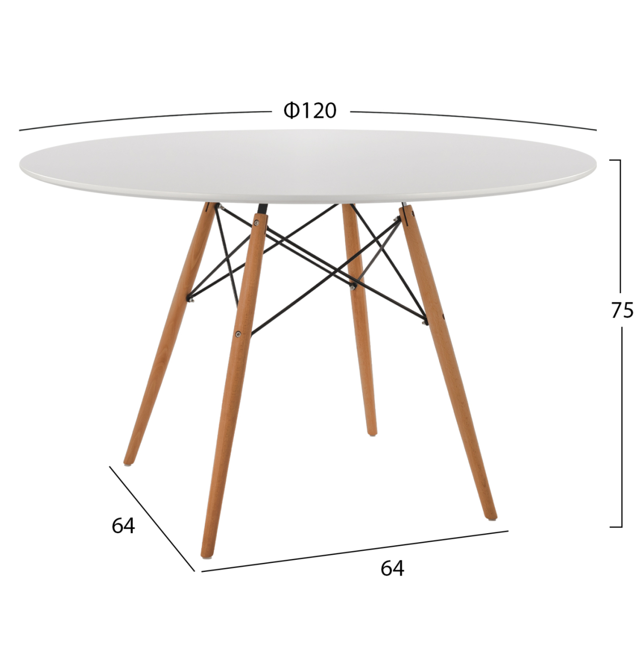 DINING TABLE ROUND MINIMAL HM8454.01 MDF IN WHITE COLOR-BEECH WOOD LEGS IN NATURAL Φ120Χ75Hcm. [2]