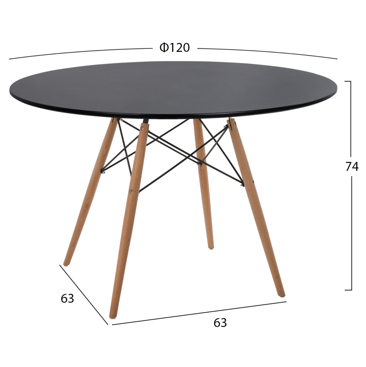 DINING TABLE ROUND MINIMAL HM8454.02 MDF IN BLACK COLOR-BEECH WOOD LEGS IN NATURAL Φ120Χ74Hcm. [2]