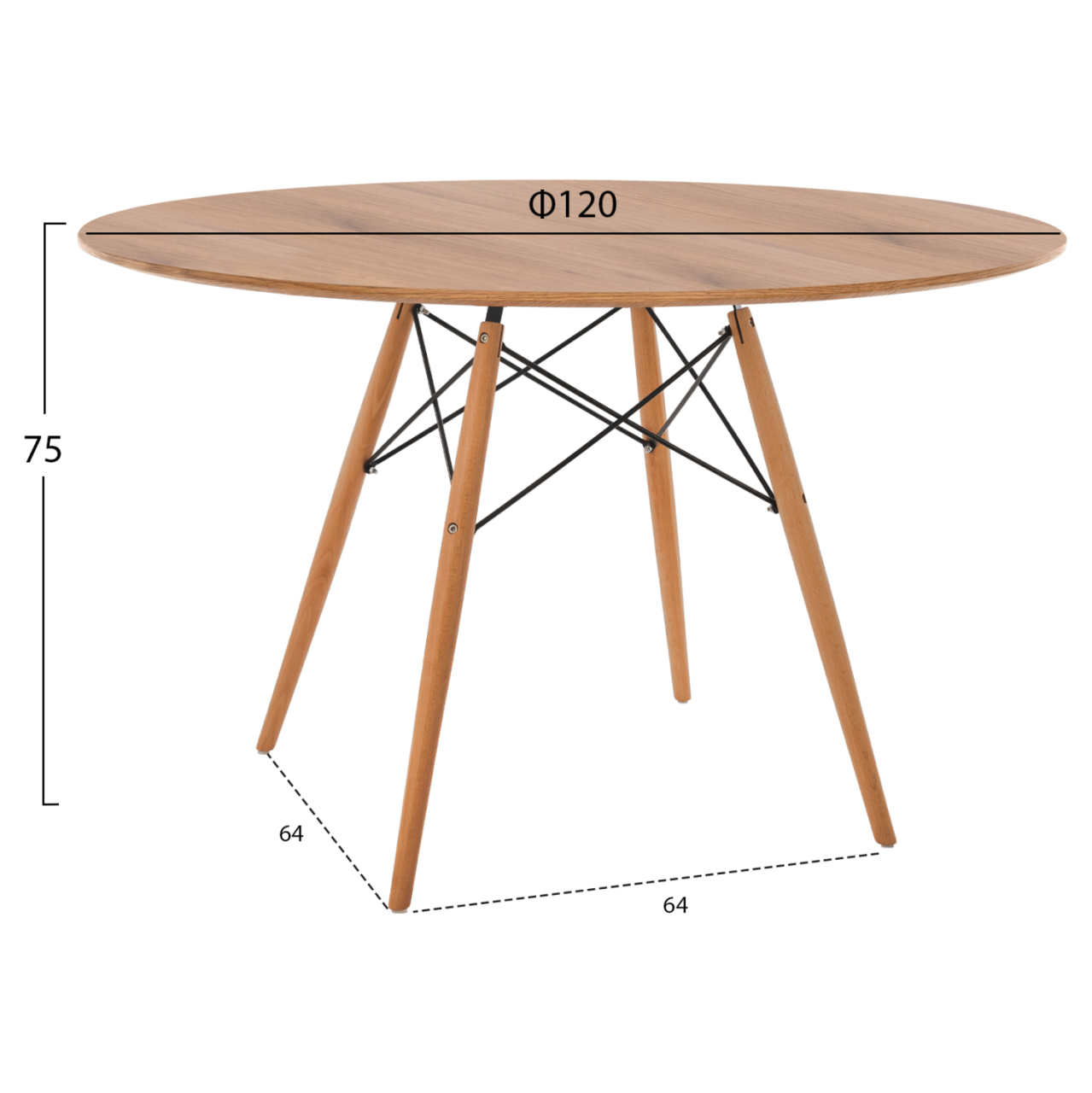 DINING TABLE ROUND MINIMAL HM8454.04 MDF IN NATURAL COLOR-BEECH WOOD LEGS IN NATURAL Φ120Χ75Hcm. [2]
