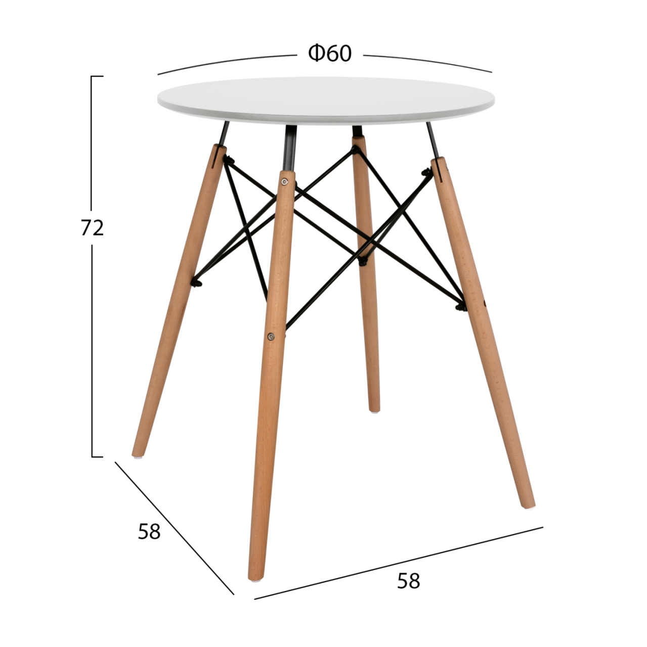 DINING TABLE ROUND MINMAL HM0060.01 MDF IN WHITE COLOR-BEECH WOOD LEGS IN NATURAL COLOR Φ60Χ72Hcm. [2]