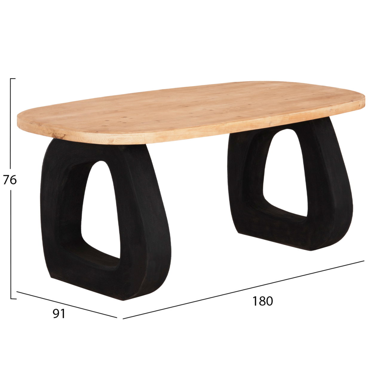 DINING TABLE SERIES SANTORINI HM18065 FIR WOOD TABLETOP-POLYRESIN LEGS IN BLACK 180x90x76Hcm. [2]