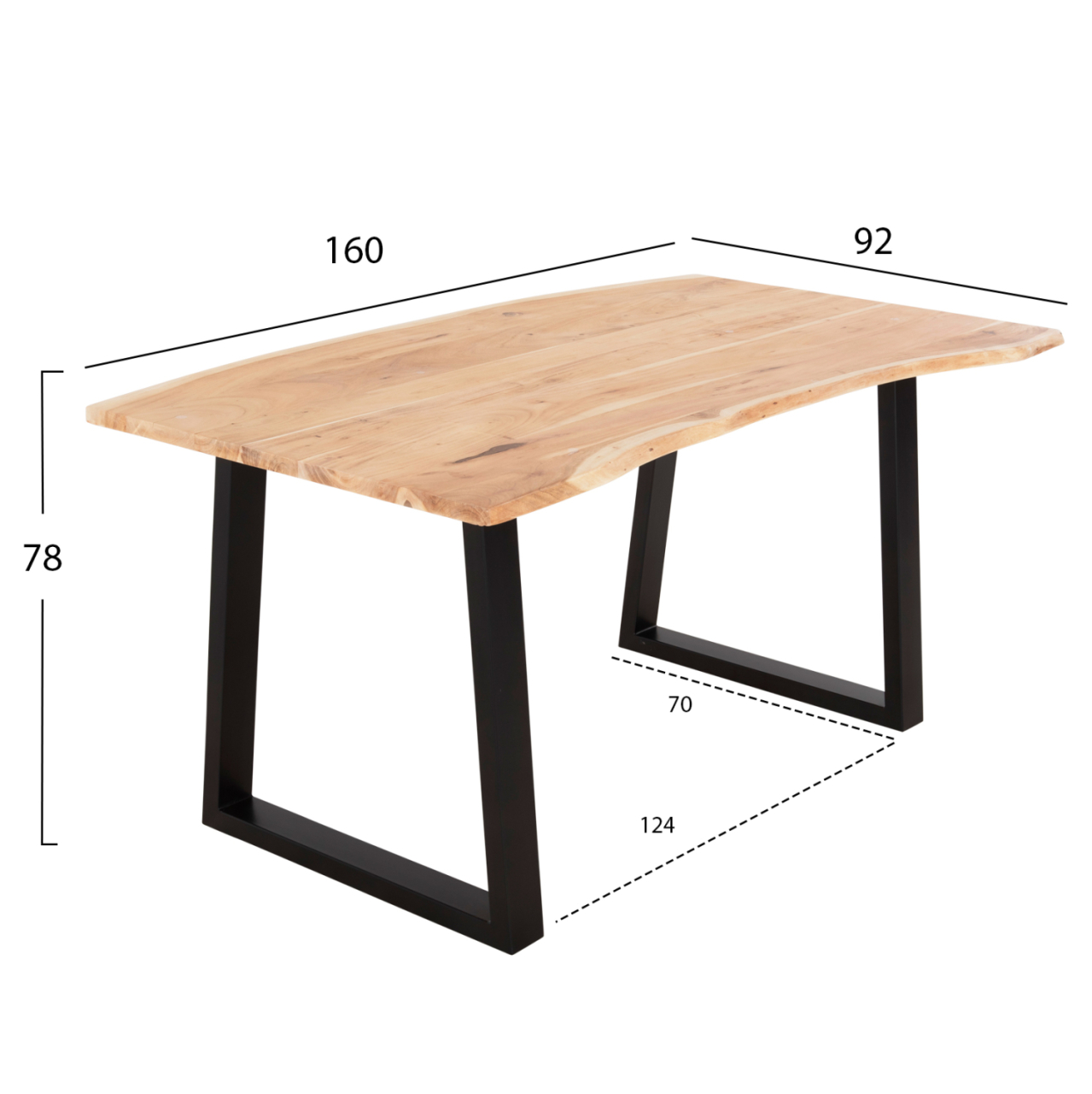 DINING TABLE SOFIA SLIM HM8500.21 SOLID ACACIA WITH BLACK METAL LEGS 160X92X78Hcm [2]