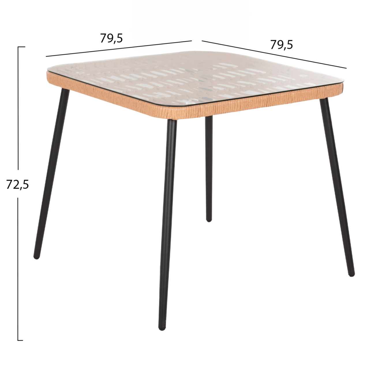 DINING TABLE SQUARE ALLEGRA HM5536.11 BLACK METAL-P.E. RATTAN IN NATURAL 79,5x79,5x72,5Hcm. [2]