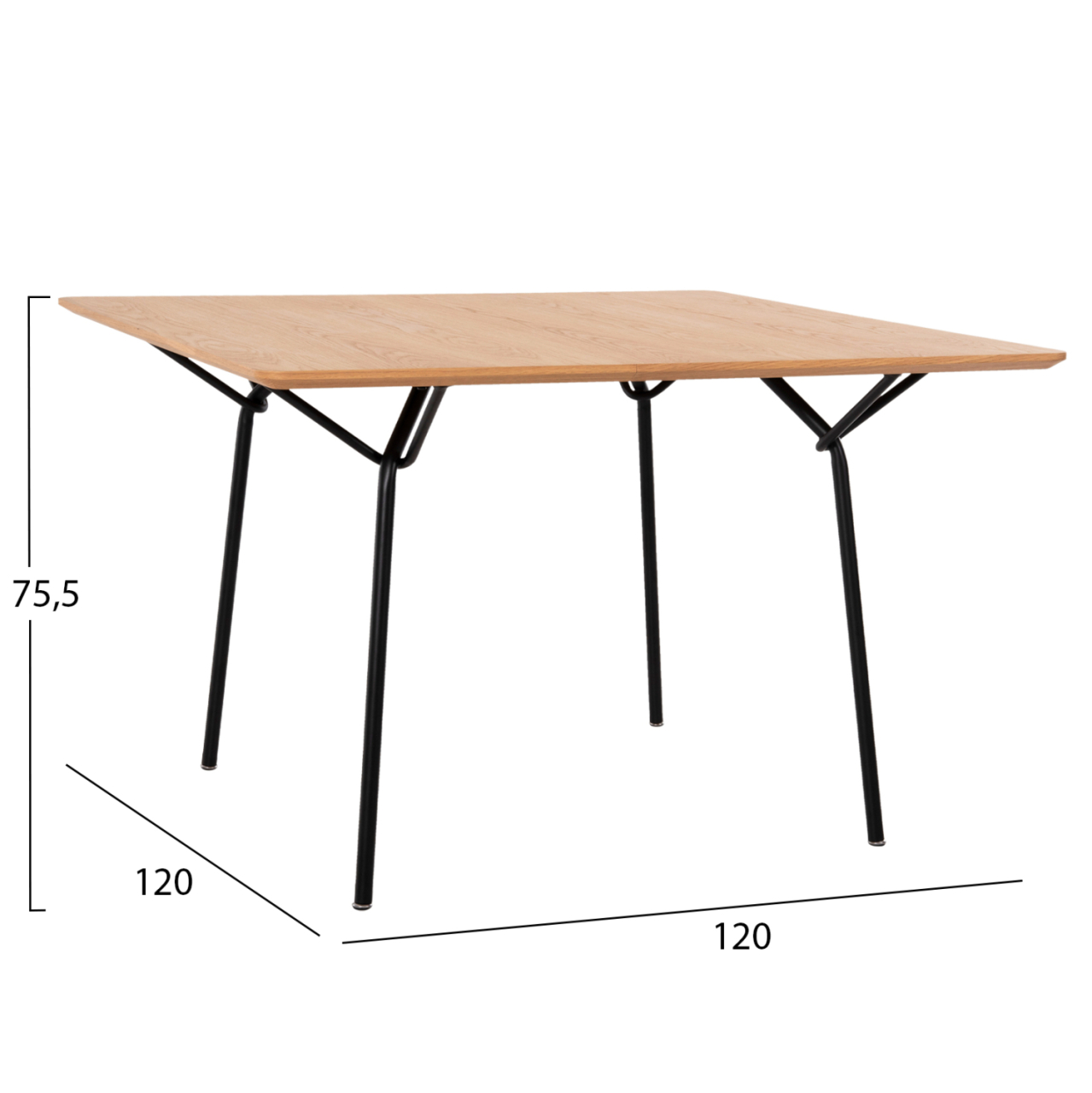 DINING TABLE SQUARE TRENK HM9614.01 MDF WITH OAK VENEER IN NATURAL-BLACK METAL LEGS 120x120x75Hcm. [2]