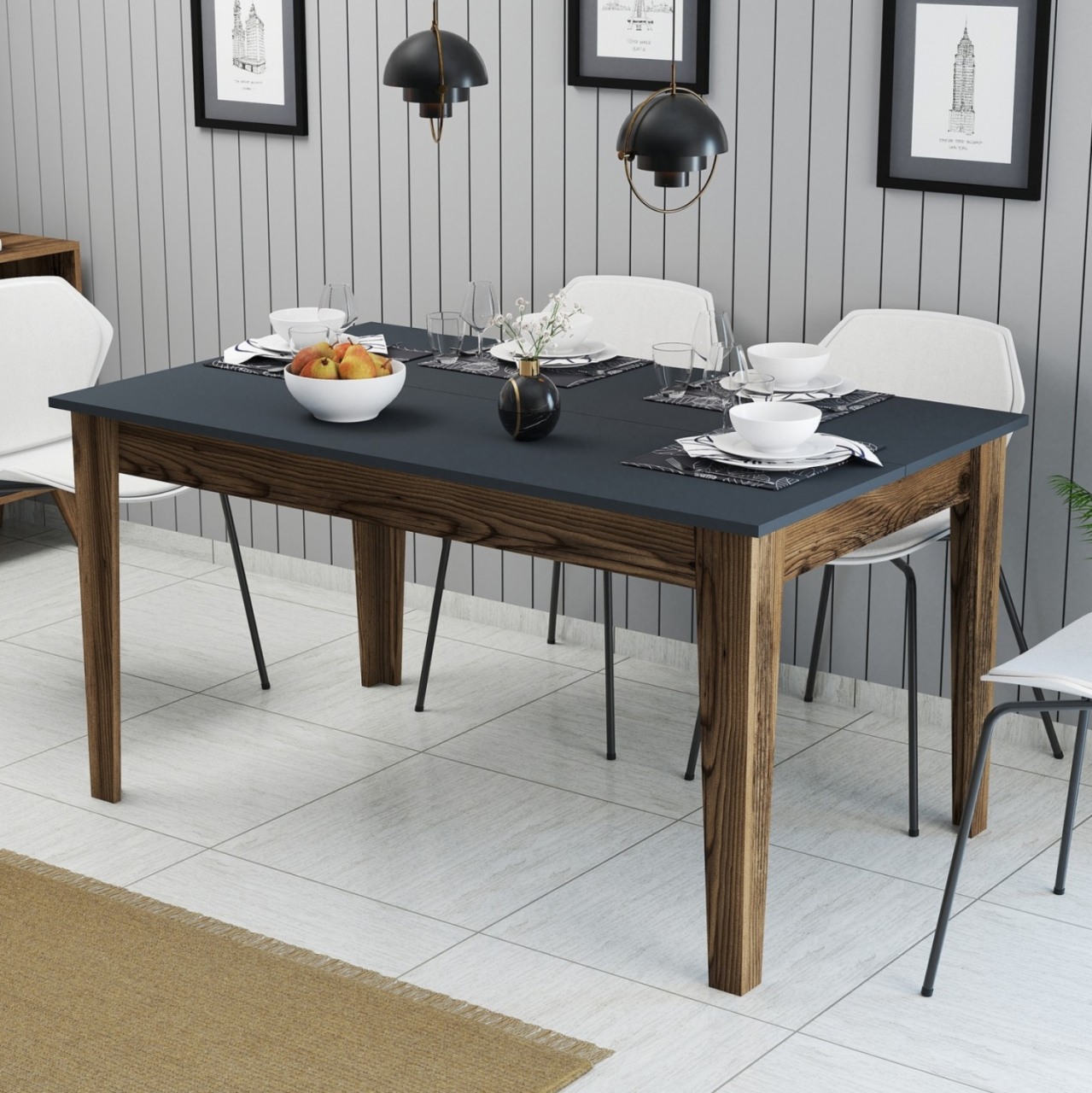 DINING TABLE STANDARD HM9507.01 MELAMINE WALNUT-ANTHRACITE WITH STORAGE SPACE 145x88x75Hcm. [3]