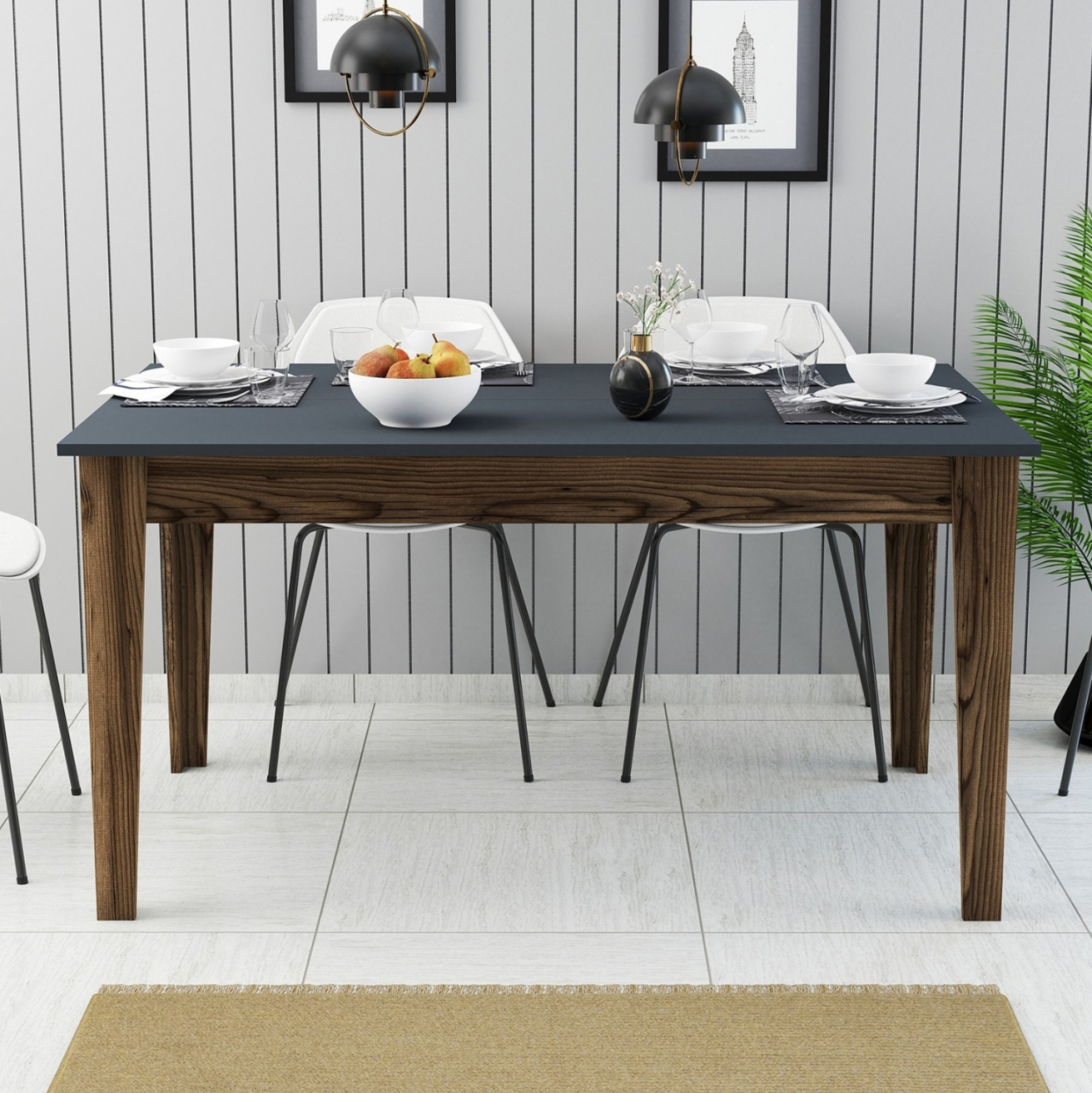 DINING TABLE STANDARD HM9507.01 MELAMINE WALNUT-ANTHRACITE WITH STORAGE SPACE 145x88x75Hcm. [4]