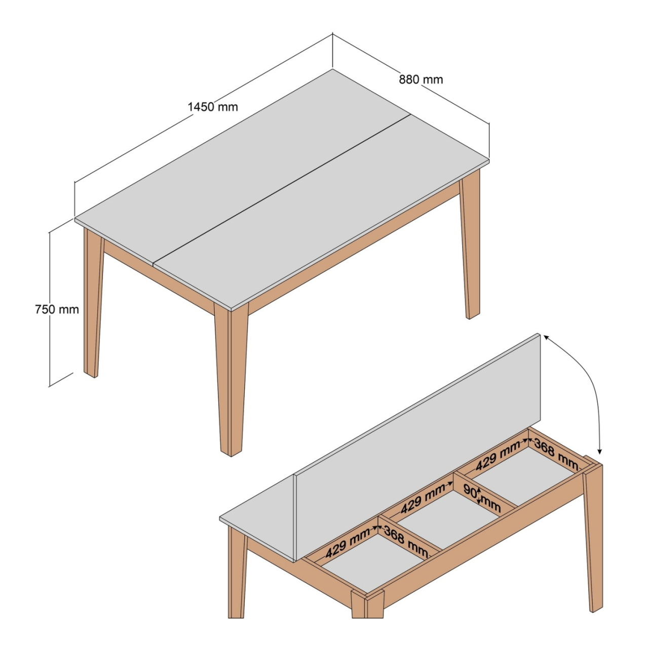DINING TABLE STANDARD HM9507.04 MELAMINE WALNUT WITH STORAGE SPACE 145x88x75Hcm. [2]