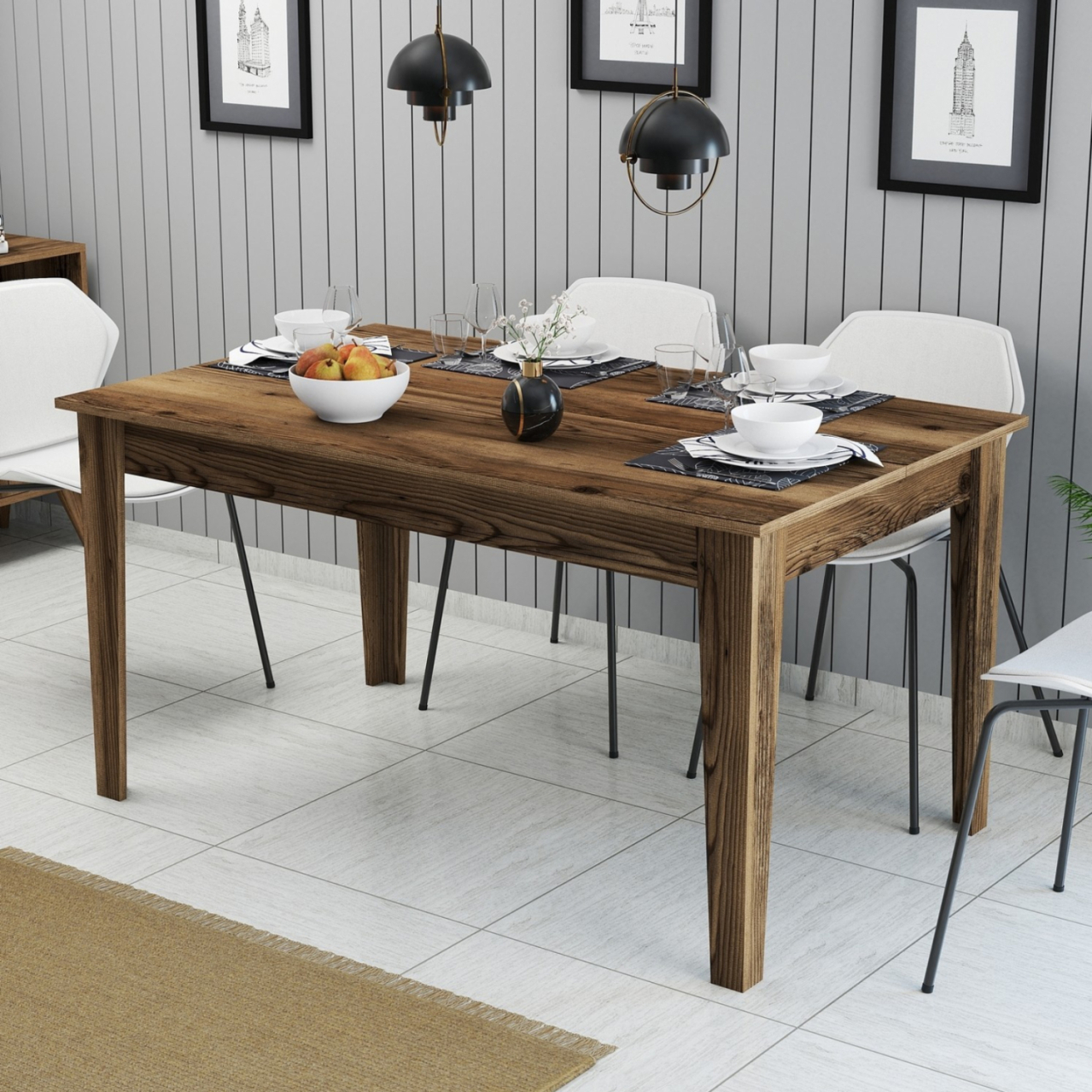 DINING TABLE STANDARD HM9507.04 MELAMINE WALNUT WITH STORAGE SPACE 145x88x75Hcm. [3]
