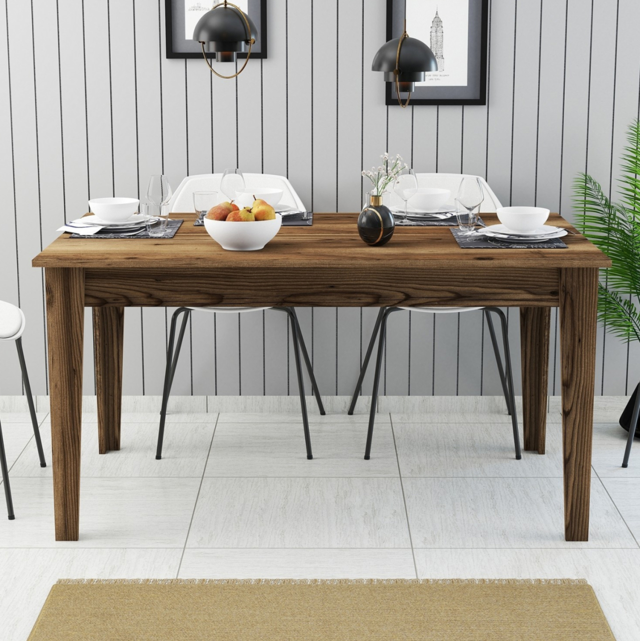 DINING TABLE STANDARD HM9507.04 MELAMINE WALNUT WITH STORAGE SPACE 145x88x75Hcm. [4]