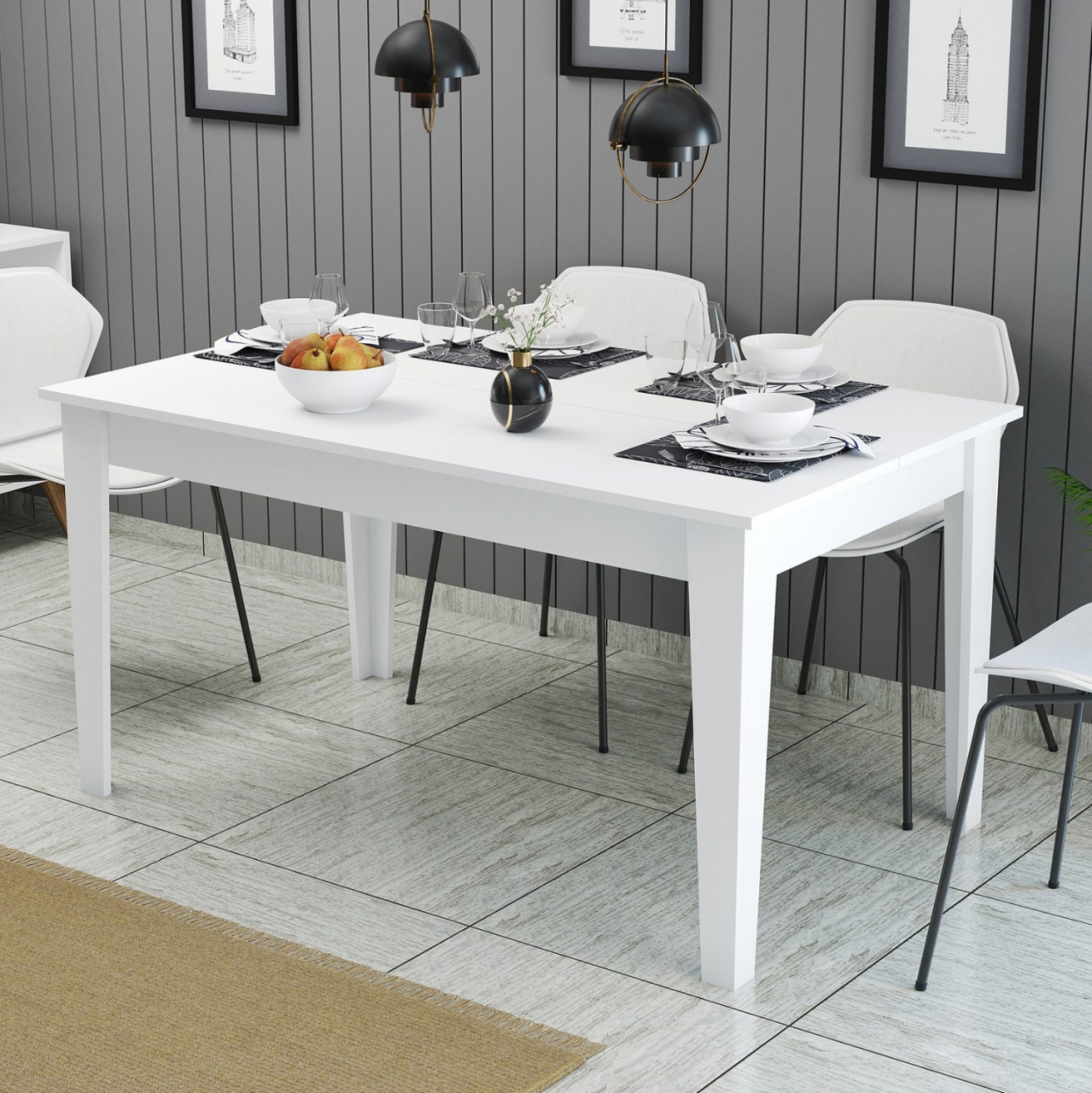 DINING TABLE STANDARD HM9507.06 MELAMINE WΗΙΤΕ WITH STORAGE SPACE 145x88x75Hcm. [3]