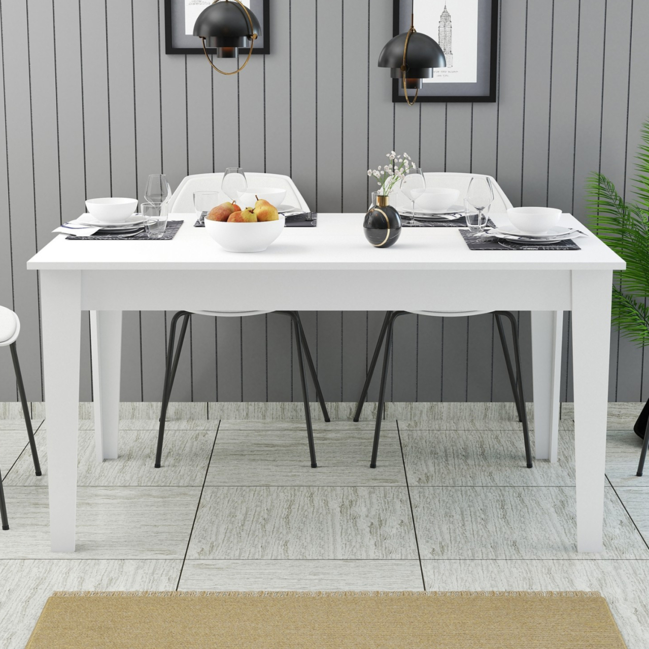 DINING TABLE STANDARD HM9507.06 MELAMINE WΗΙΤΕ WITH STORAGE SPACE 145x88x75Hcm. [4]
