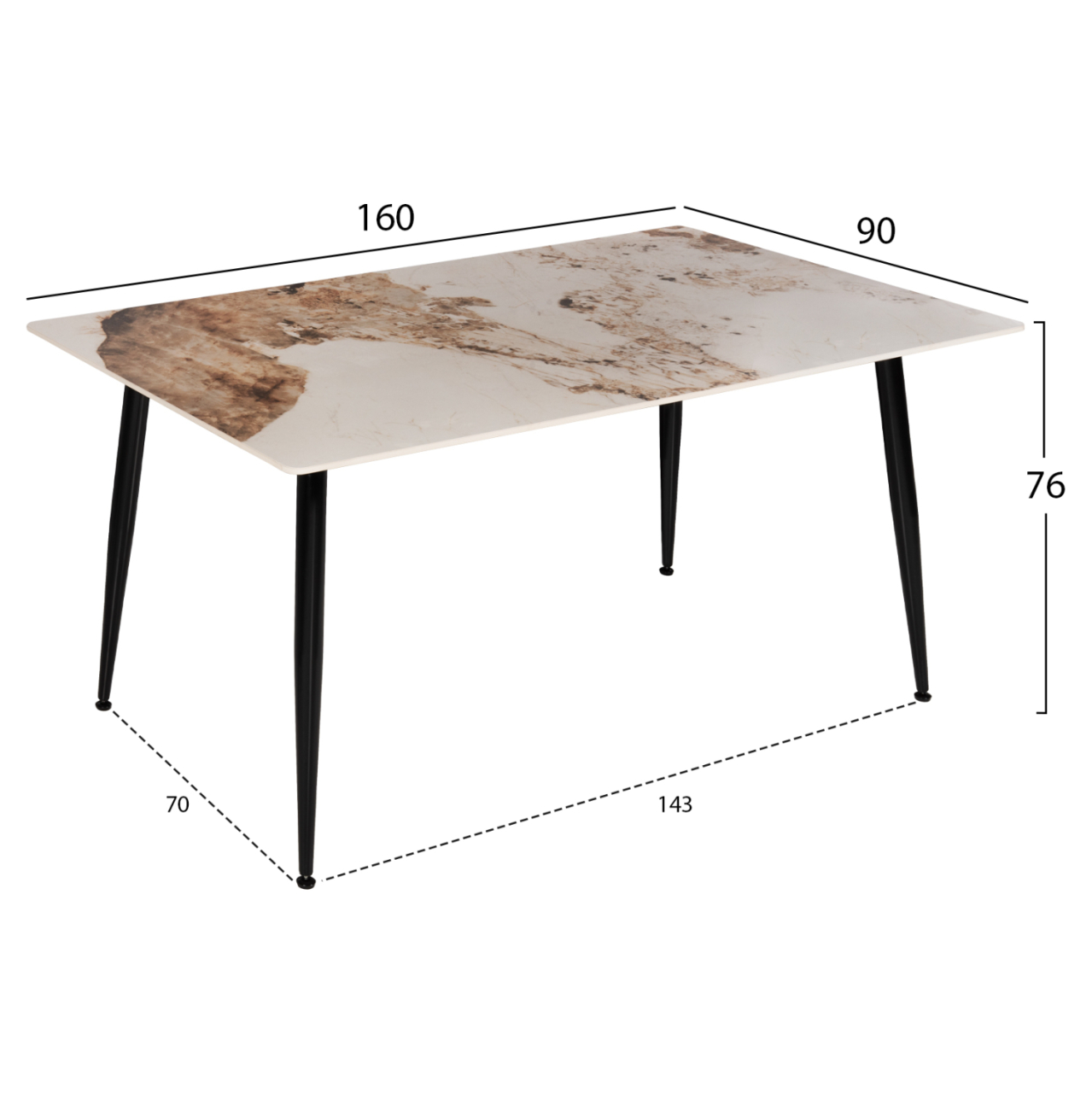 DINING TABLE TOM HM8588.03 SINTERED STONE-GLOSSY BROWN-WHITE MARBLE 160x90x76Hcm. [2]