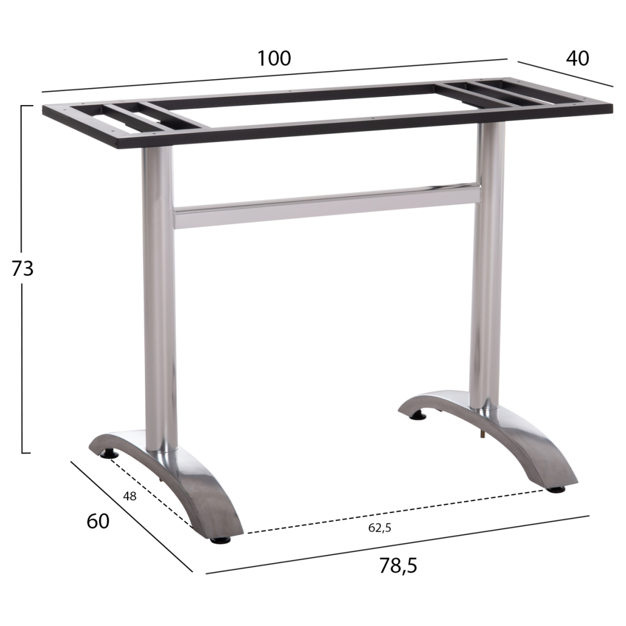 DOUBLE BASE FOR TABLE HM461.13 CHROMED ALUMINUM WITH HEIGHT ADJUSTERS 100x60x73Hcm [2]