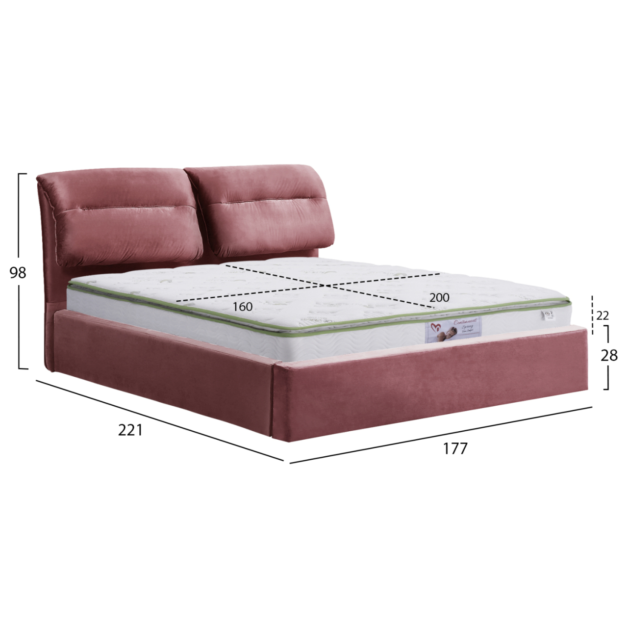 DOUBLE BED and MATTRESS KENDRA HM10830.02 DUSTY PINK VELVET WITH STORAGE SPACE--FOR 160x200cm [3]