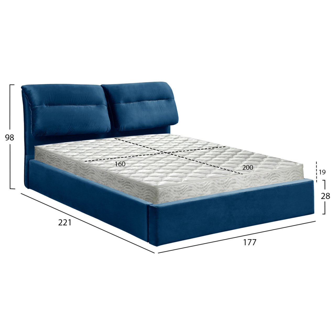DOUBLE BED and MATTRESS KENDRA HM10831.18 BLUE VELVET WITH STORAGE SPACE--FOR 160x200cm [3]
