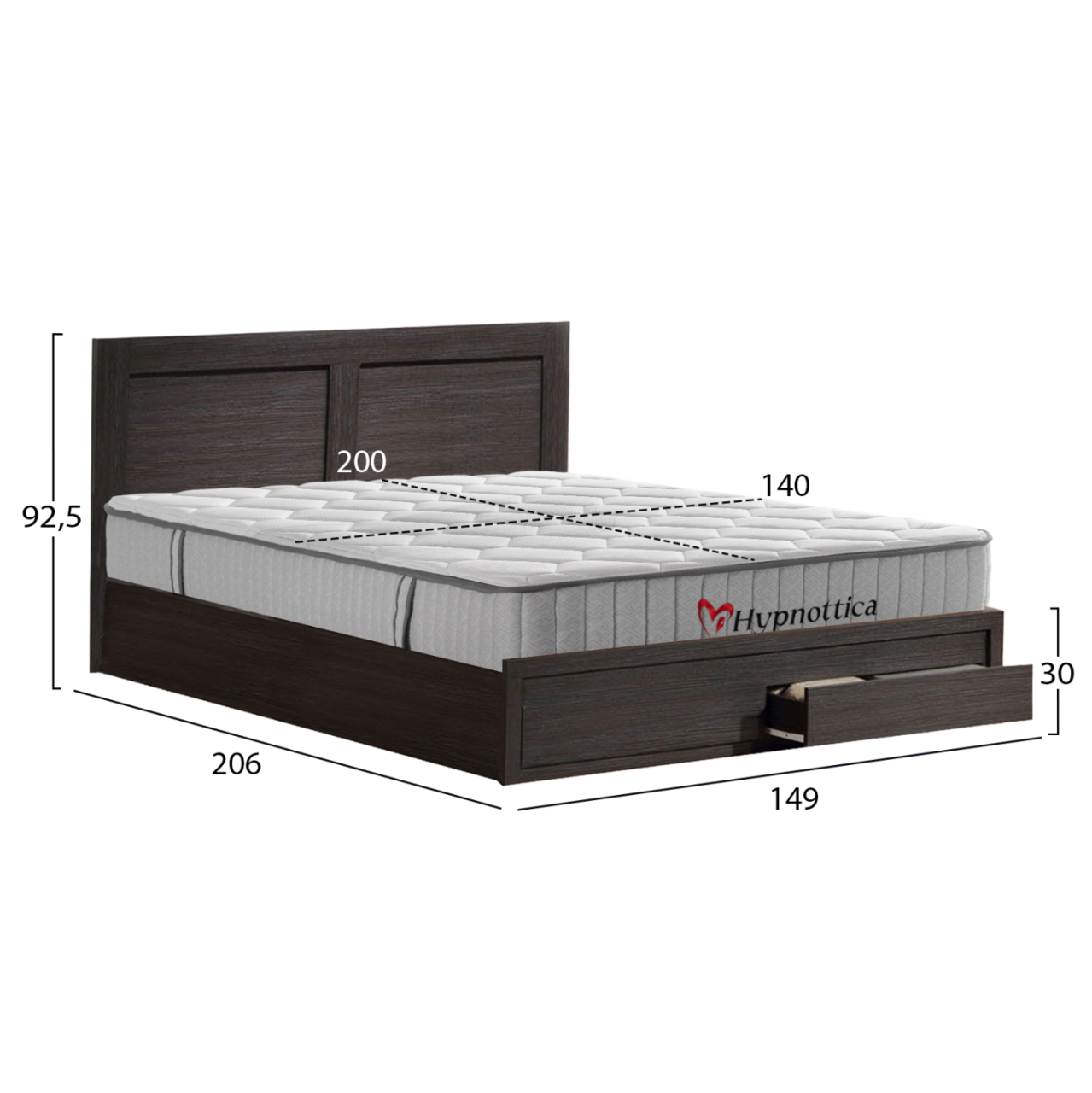 DOUBLE BED CAPRI WITH 2 DRAWERS and MATTRESS HM10759.01 MELAMINE ZEBRANO--FOR 140x200cm. [2]