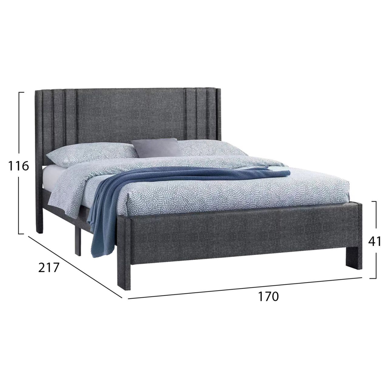 DOUBLE BED CREDENCE HM685.01 GREY FABRIC FOR MATTRESS 160X200cm. [2]