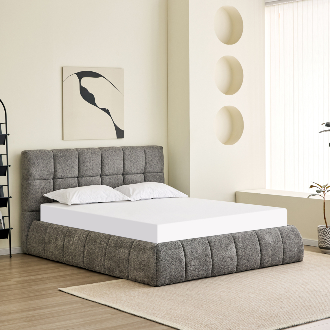 DOUBLE BED EDDY HM731.01 GREY BOUCLE and STORAGE SPACE--FOR MATTRESS 160x200cm. [2]