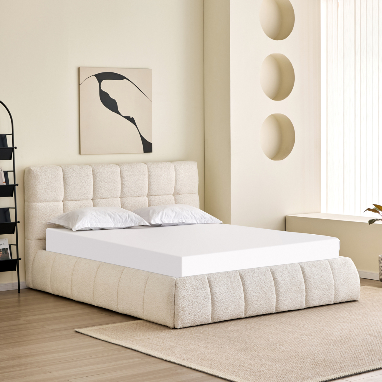 DOUBLE BED EDDY HM731.03 BEIGE BOUCLE and STORAGE SPACE--FOR MATTRESS 160x200cm. [2]