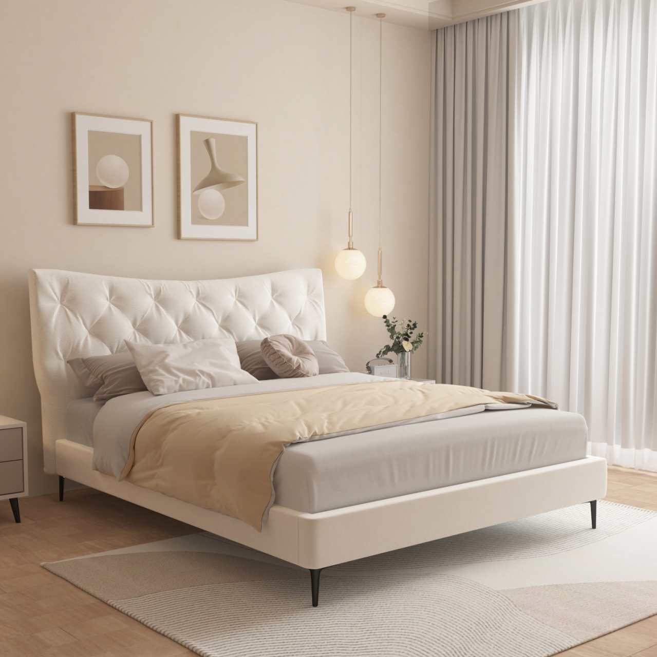 DOUBLE BED JILL HM737.03 FABRIC IN BEIGE--FOR MATTRESS 160x200cm [2]