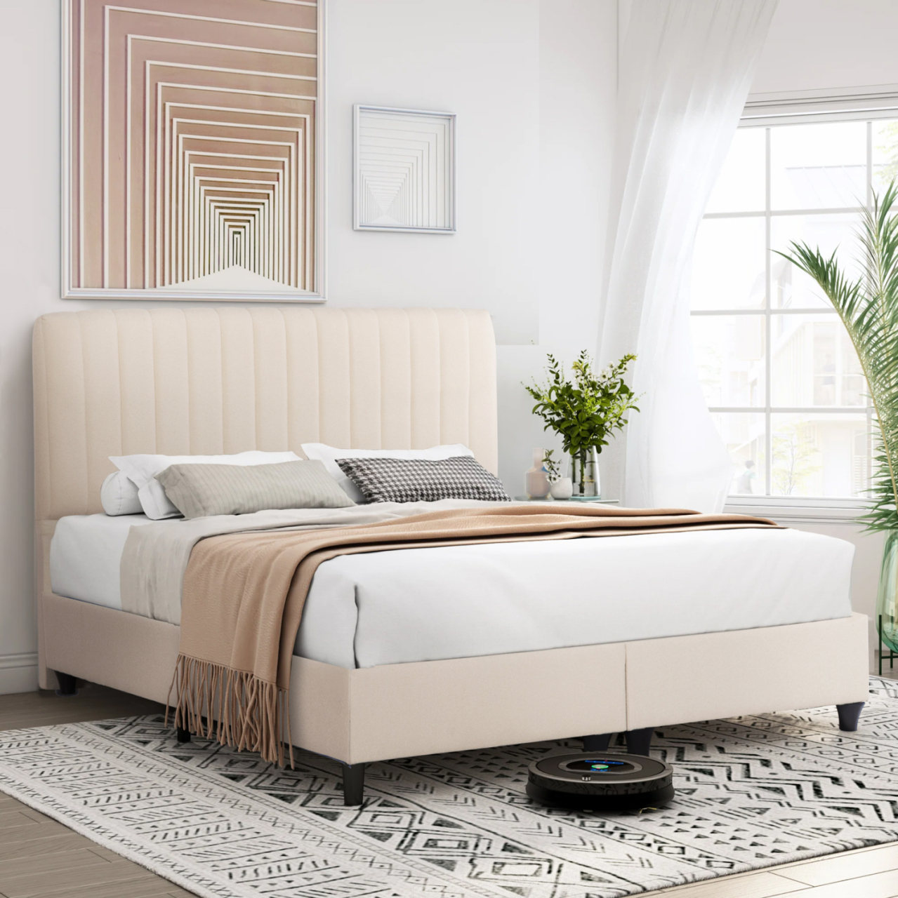 DOUBLE BED LUTHER HM717 BEIGE FABRIC FOR MATTRESS 160x200cm. [2]