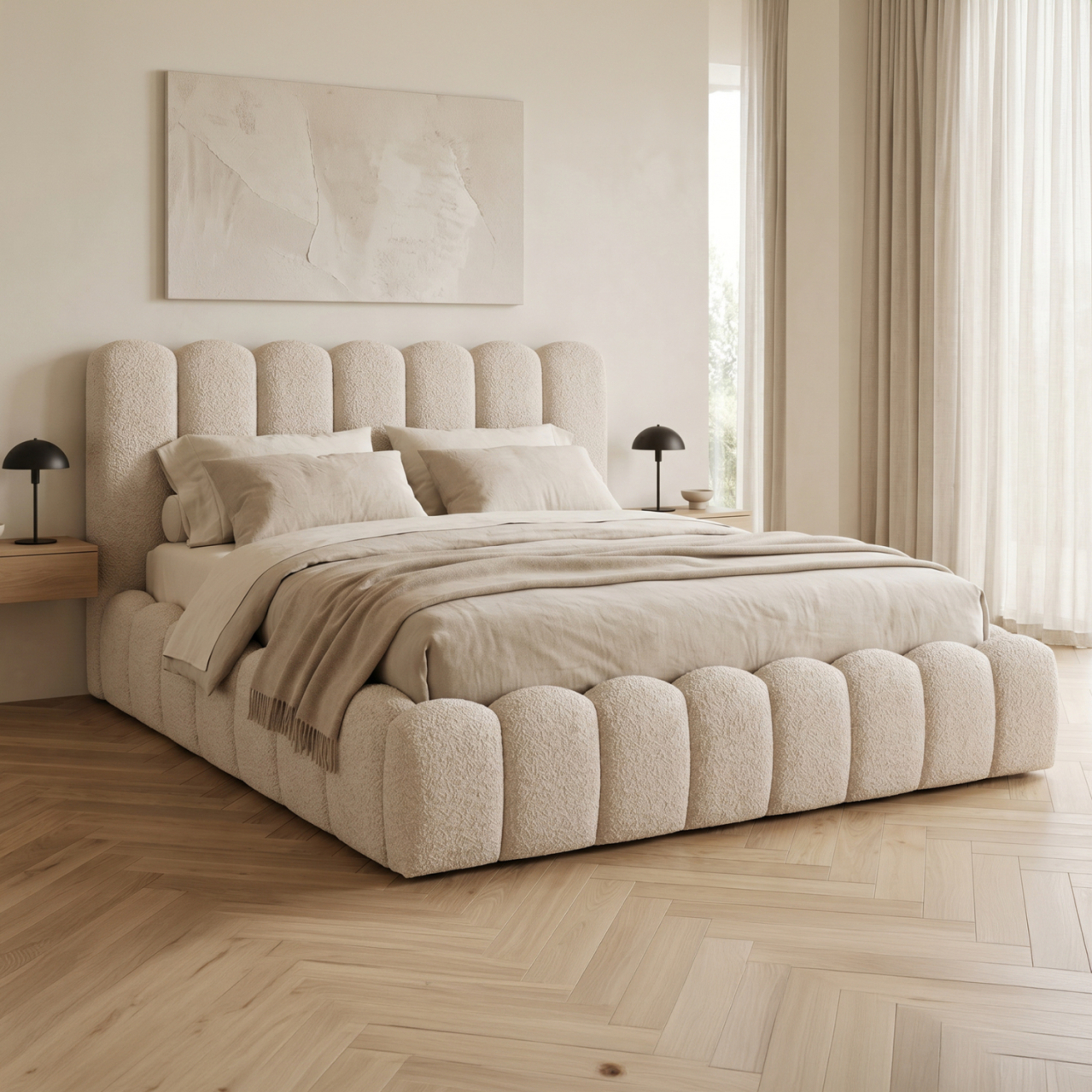 DOUBLE BED MARIUS HM759.03 BEIGE CHENILLE FABRIC--FOR MATTRESS 160x200cm. [2]