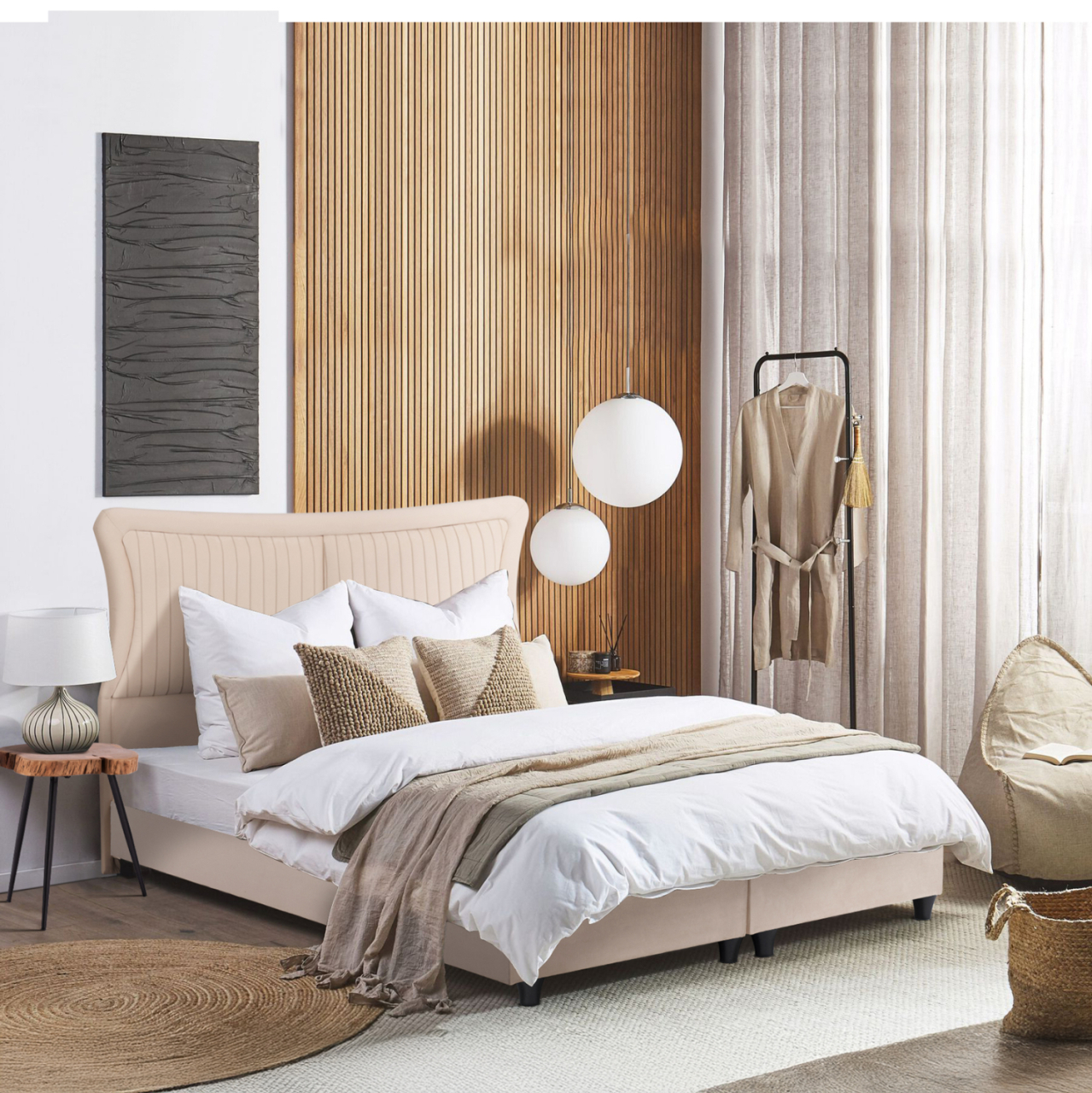 DOUBLE BED NESTOR HM715 BEIGE VELVET FOR MATTRESS 160x200cm. [2]