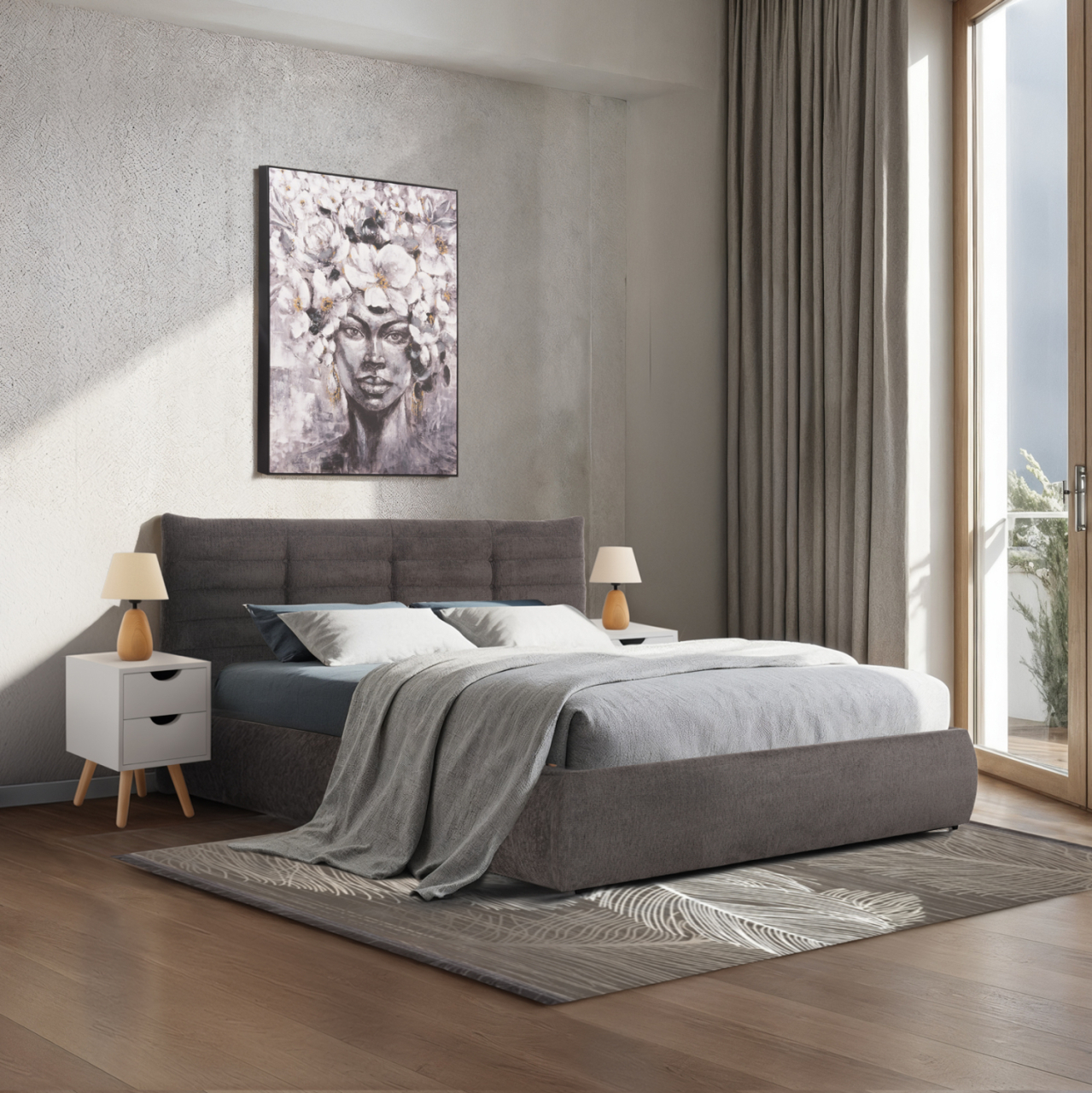 DOUBLE BED SANDRA HM732.01 GREY FABRIC and STORAGE SPACE--FOR MATTRESS 160x200cm. [2]