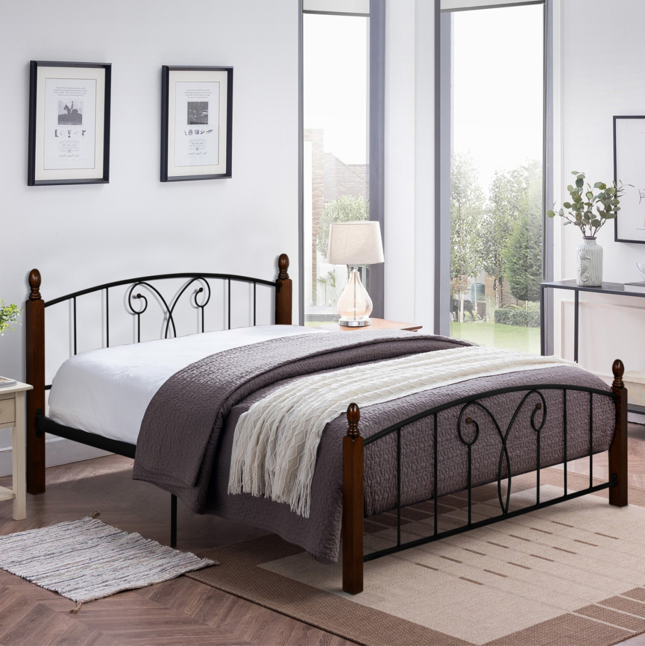 Double Bed Suzie HM585 for mattress 150x200cm, Metal-RUBBERWOOD [2]