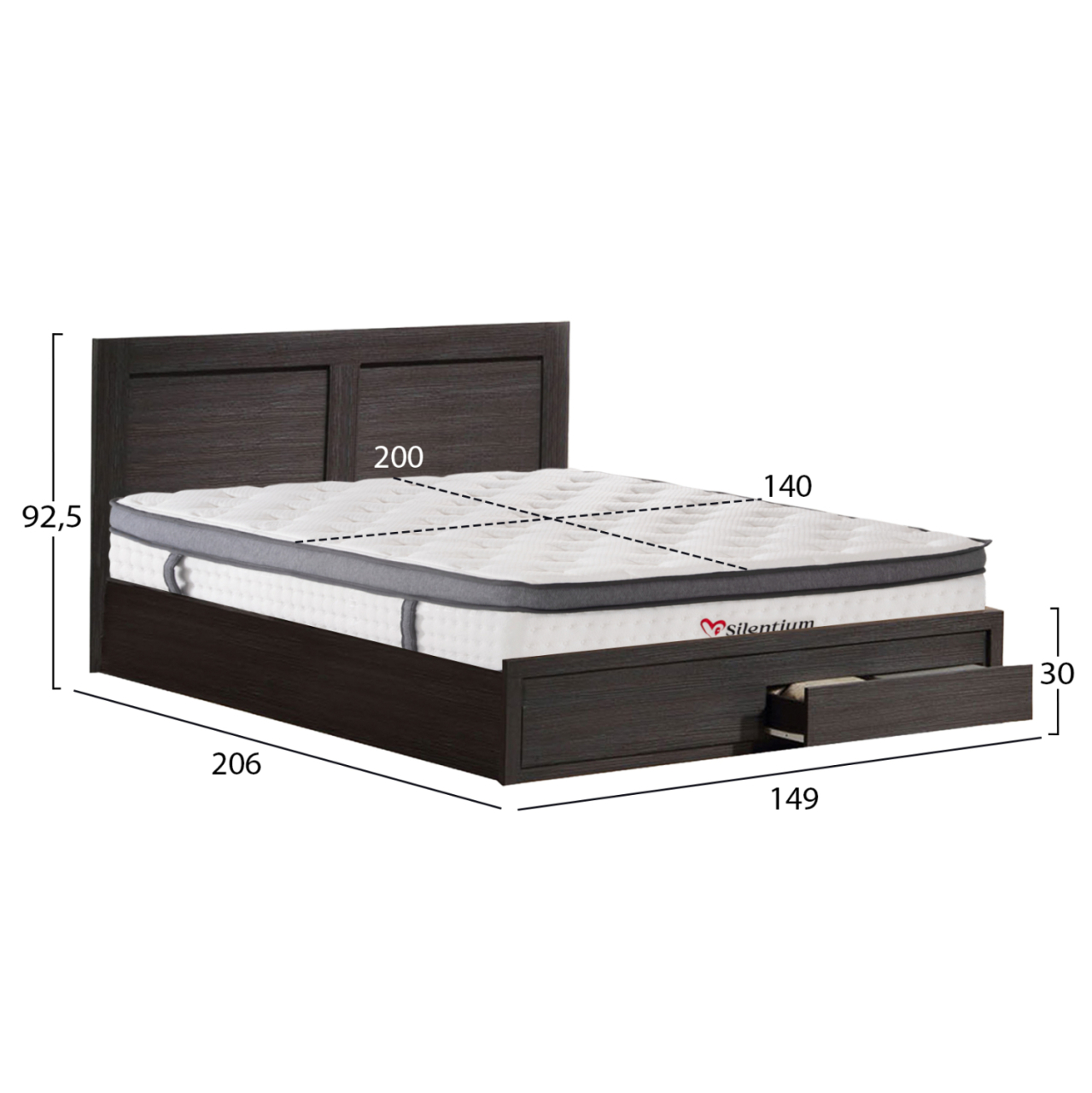 DOUBLE BED WITH 2 DRAWERS and MATTRESS CAPRI HM10747.01 MELAMINE ZEBRANO--FOR 140x200cm. [2]