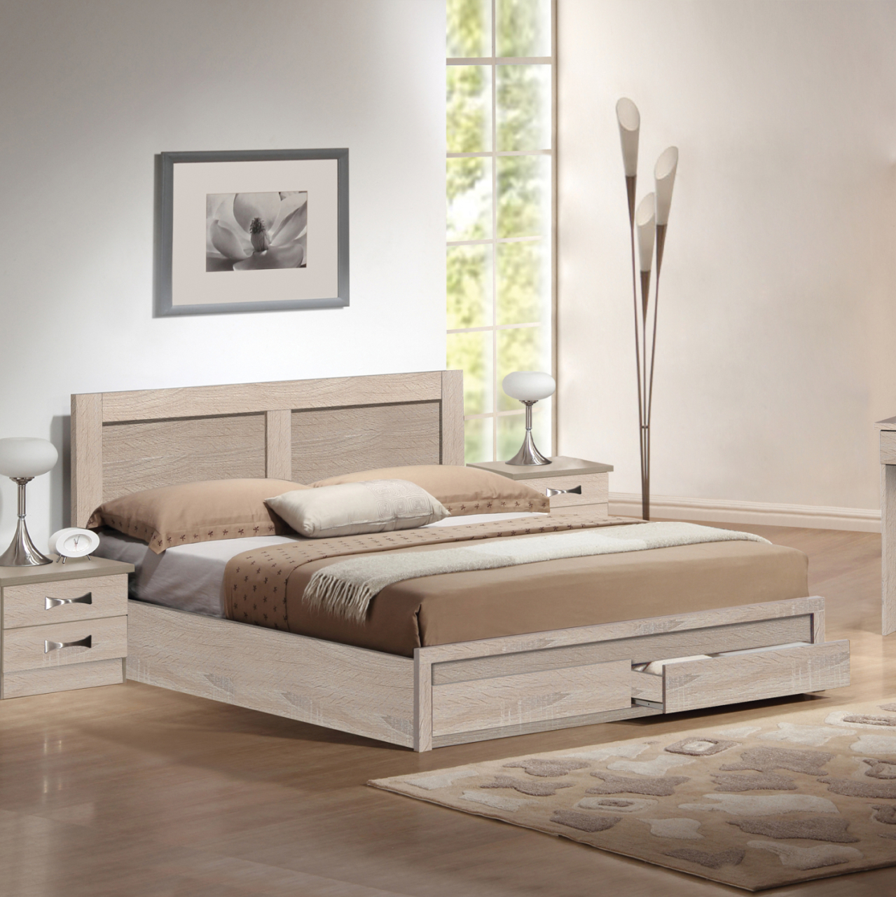 DOUBLE BED WITH DRAWERS and MATTRESS CAPRI HM21169 MELAMINE IN SONAMA--FOR 150x200cm. [2]