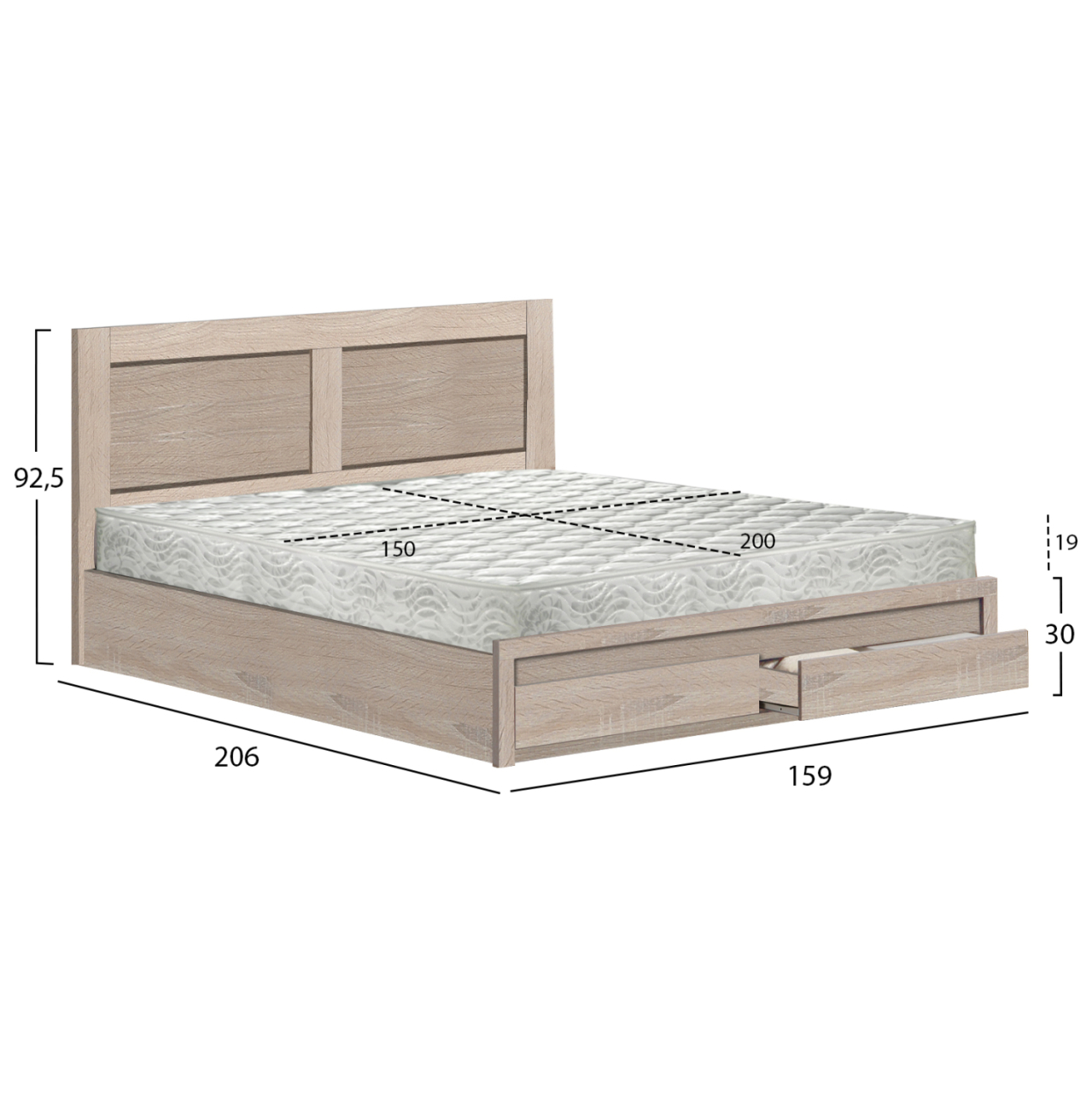 DOUBLE BED WITH DRAWERS and MATTRESS CAPRI HM21169 MELAMINE IN SONAMA--FOR 150x200cm. [3]