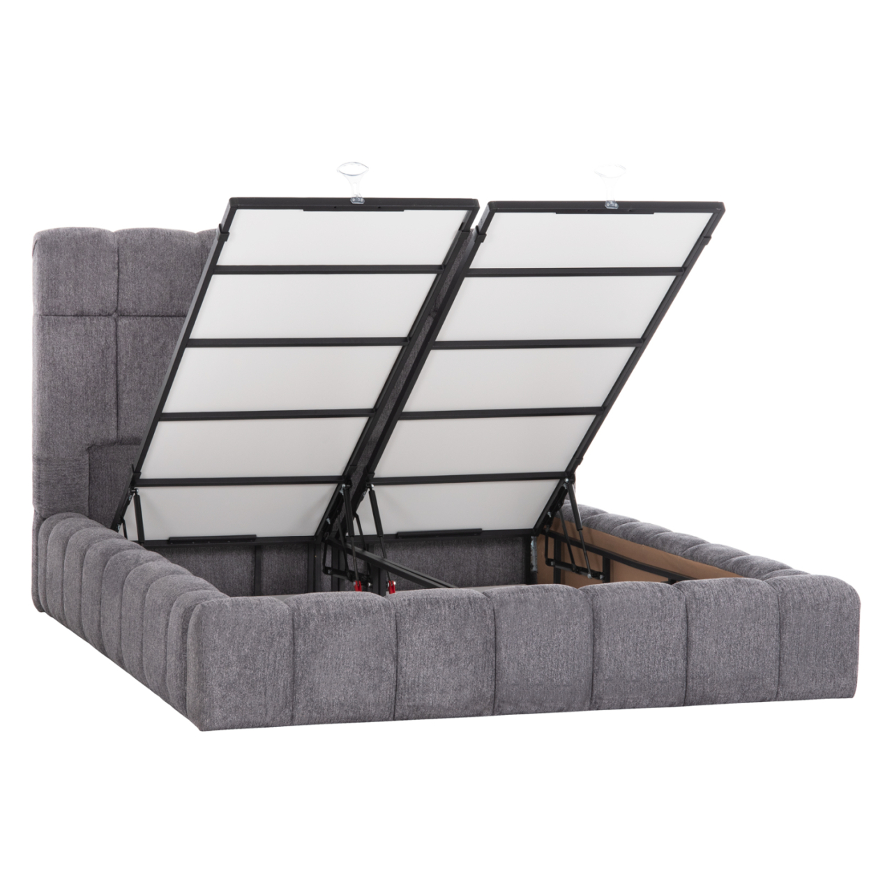 DOUBLE BED WITH MATTRESS and STORAGE SPACE RAMON HM21168 GREY BOUCLE FABRIC--FOR 160x200cm. [4]