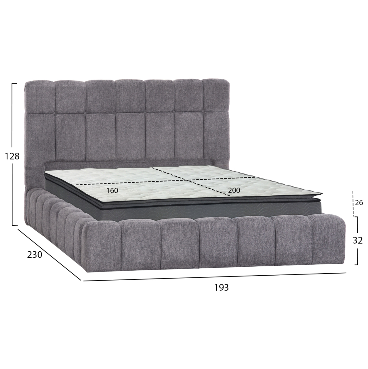 DOUBLE BED WITH MATTRESS and STORAGE SPACE RAMON HM21168 GREY BOUCLE FABRIC--FOR 160x200cm. [3]