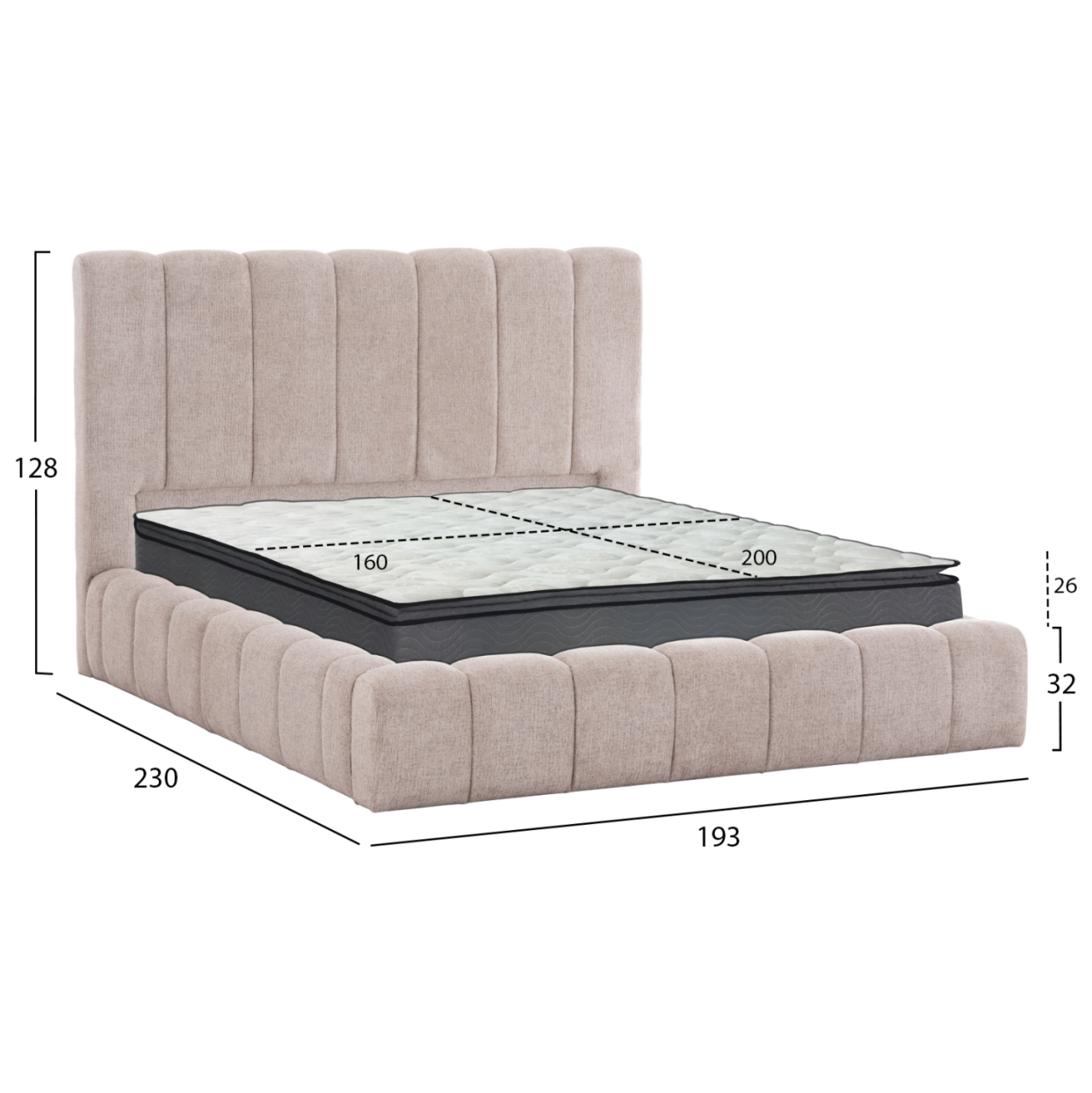 DOUBLE BED WITH MATTRESS and STORAGE SPACE REMO HM21167 BEIGE BOUCLE FABRIC--FOR 160x200cm. [3]