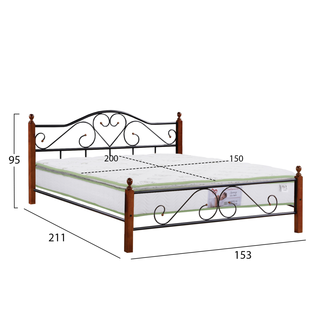 DOUBLE BED WITH MATTRESS CANDY ΗΜ21327 METAL and WOOD IN DIRTY OAK--MATTRESS 150x200cm [3]