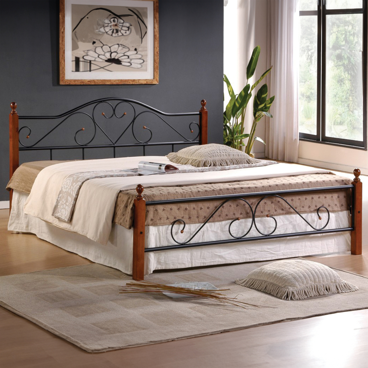 DOUBLE BED WITH MATTRESS CANDY ΗΜ21327 METAL and WOOD IN DIRTY OAK--MATTRESS 150x200cm [2]