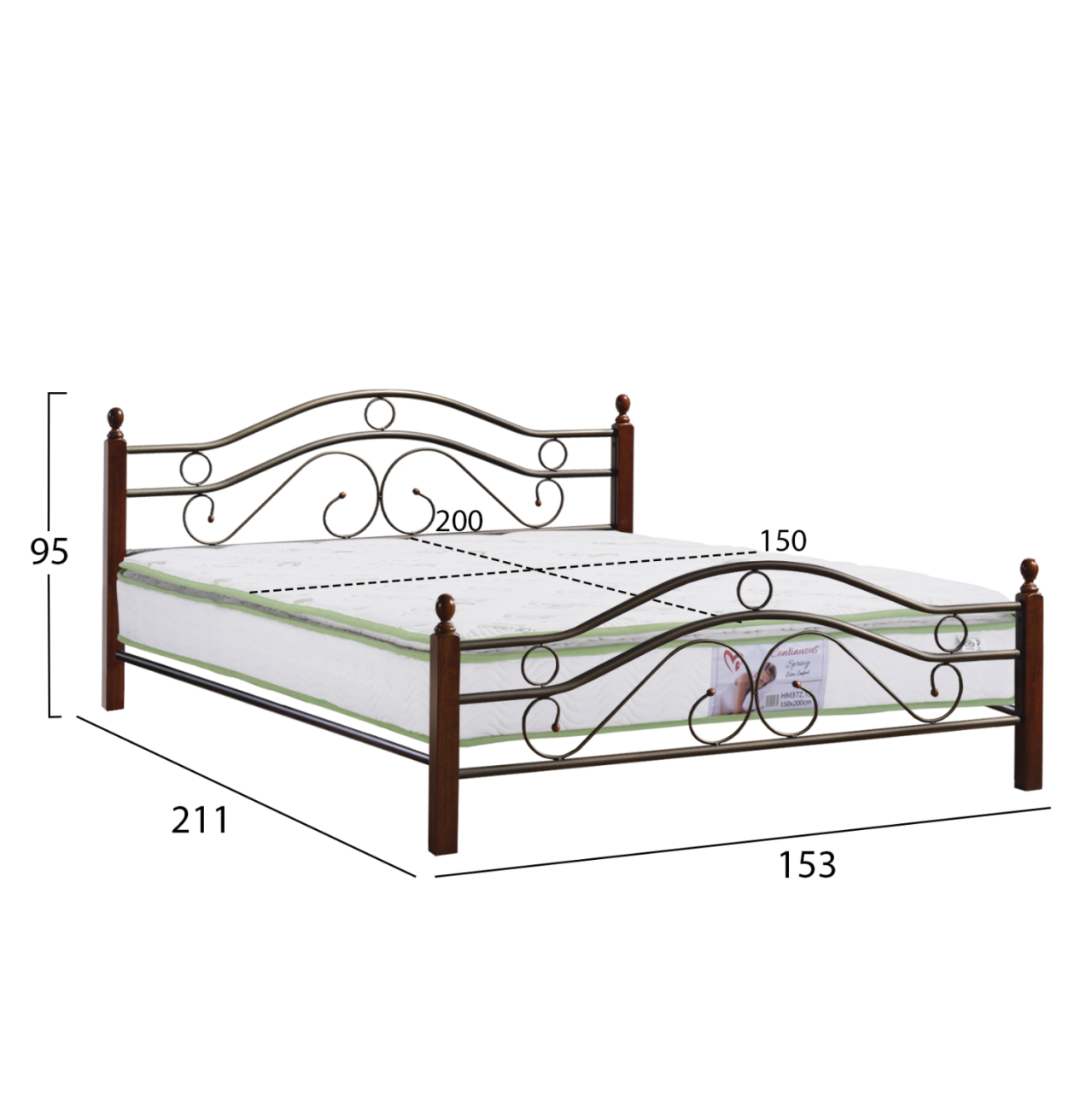 DOUBLE BED WITH MATTRESS CELINA HM21328 METAL and WOOD IN DIRTY OAK--MATTRESS 150x200cm [2]