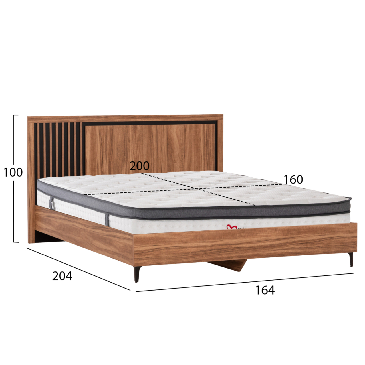 DOUBLE BED WITH MATTRESS HARRY HM10808.01 MELAMINE IN NATURAL WOOD COLOR and BLACK--FOR 160x200cm [3]