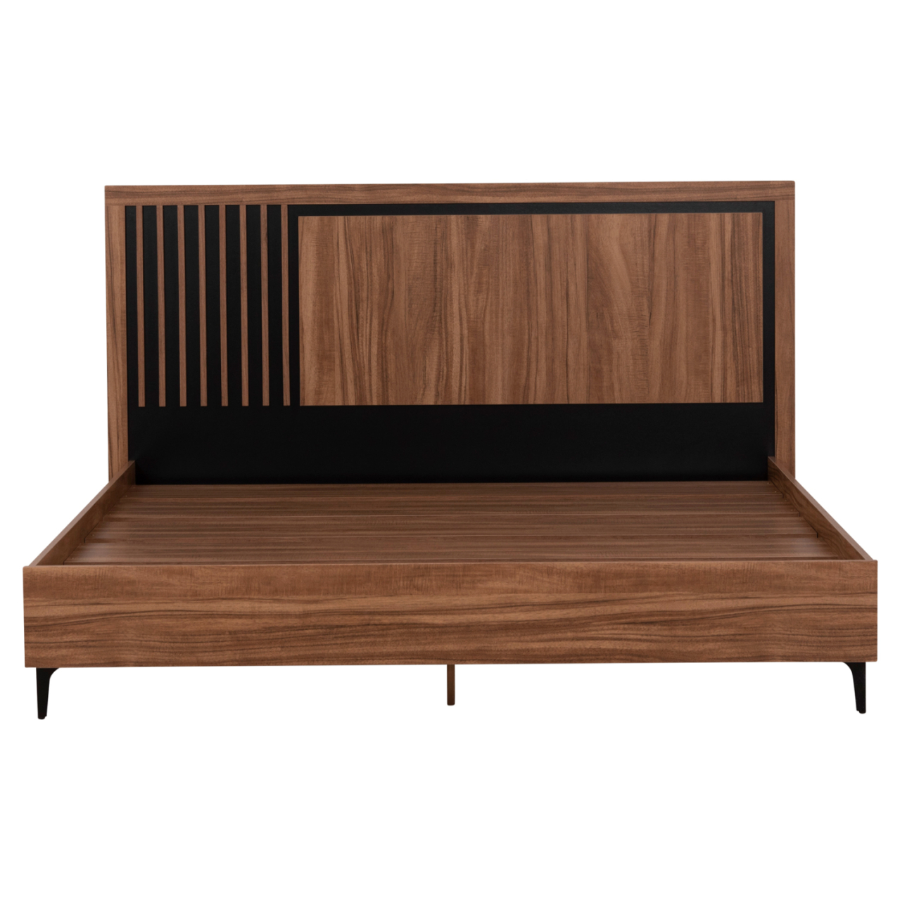 DOUBLE BED WITH MATTRESS HARRY HM10808.01 MELAMINE IN NATURAL WOOD COLOR and BLACK--FOR 160x200cm [4]