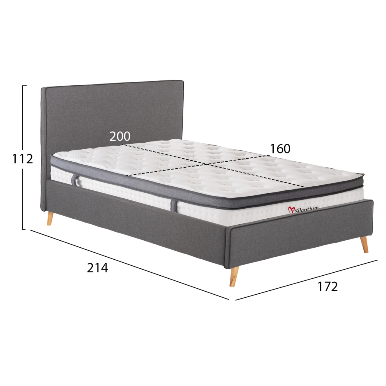 DOUBLE BED WITH MATTRESS INDRA HM10810.01 GREY FABRIC--FOR MATTRESS 160x200cm. [3]